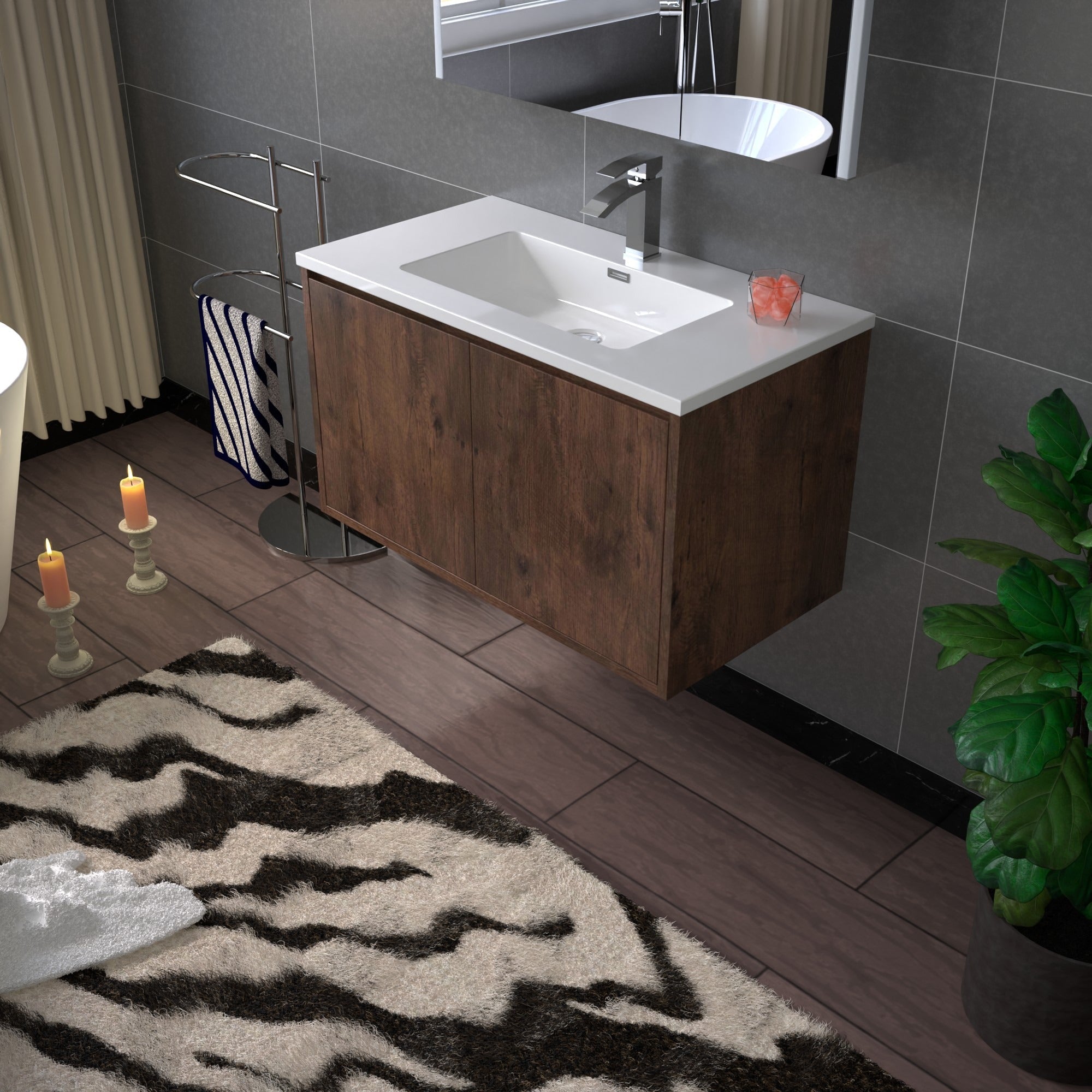 WOODBRIDGE 23-5/8 in. W x 18-7/8 in. D Bathroom Vanity in Rose Wood with Resin Composite Vanity Top