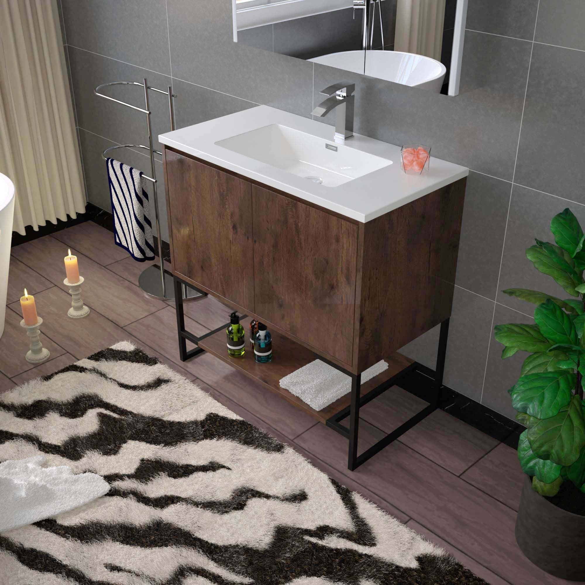 WOODBRIDGE 23-5/8 in. W x 18-7/8 in. D Bathroom Vanity in Rose Wood with Resin Composite Vanity Top