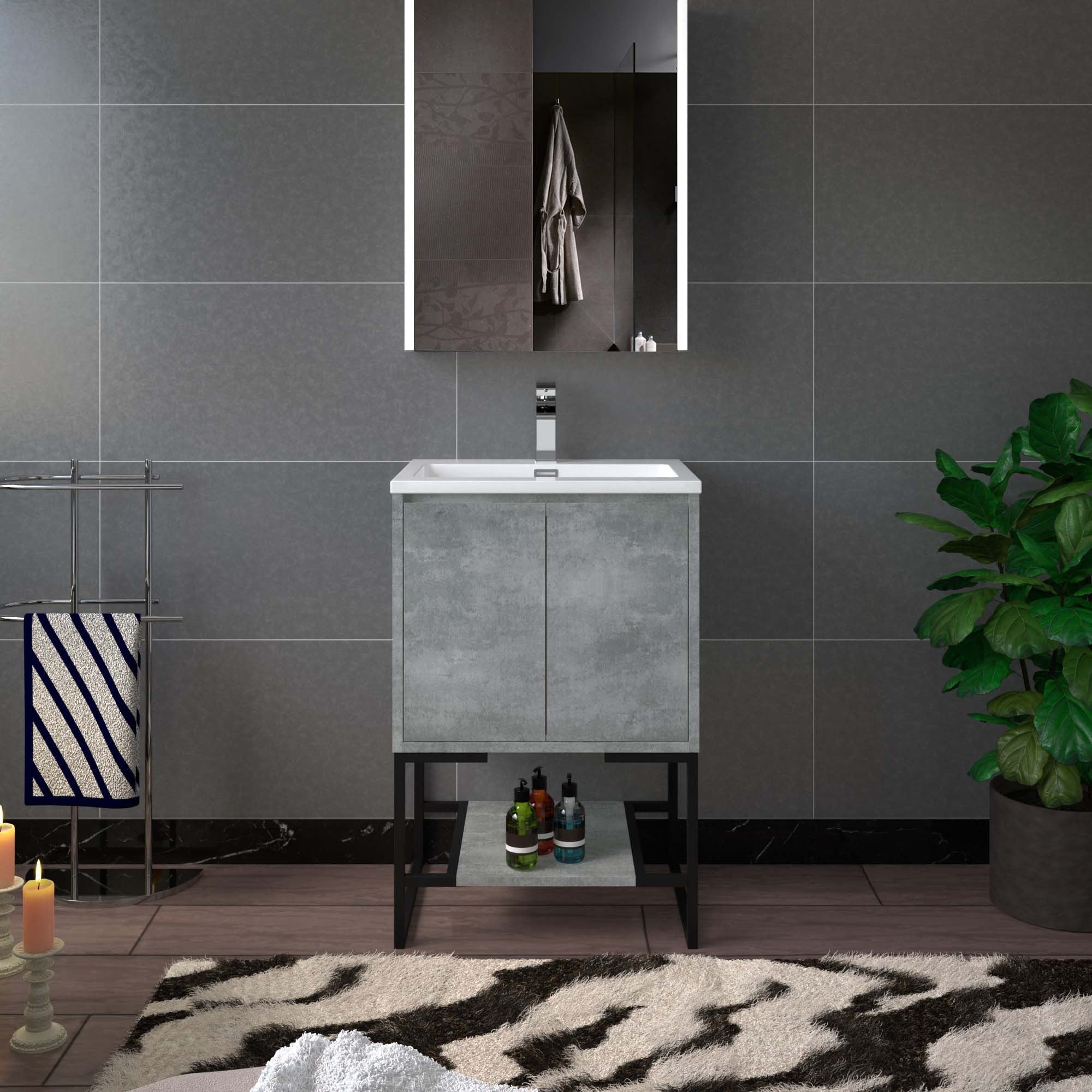 WOODBRIDGE 24 in. W x 19 in. D Bathroom Vanity in Gray with Resin Composite Vanity Top