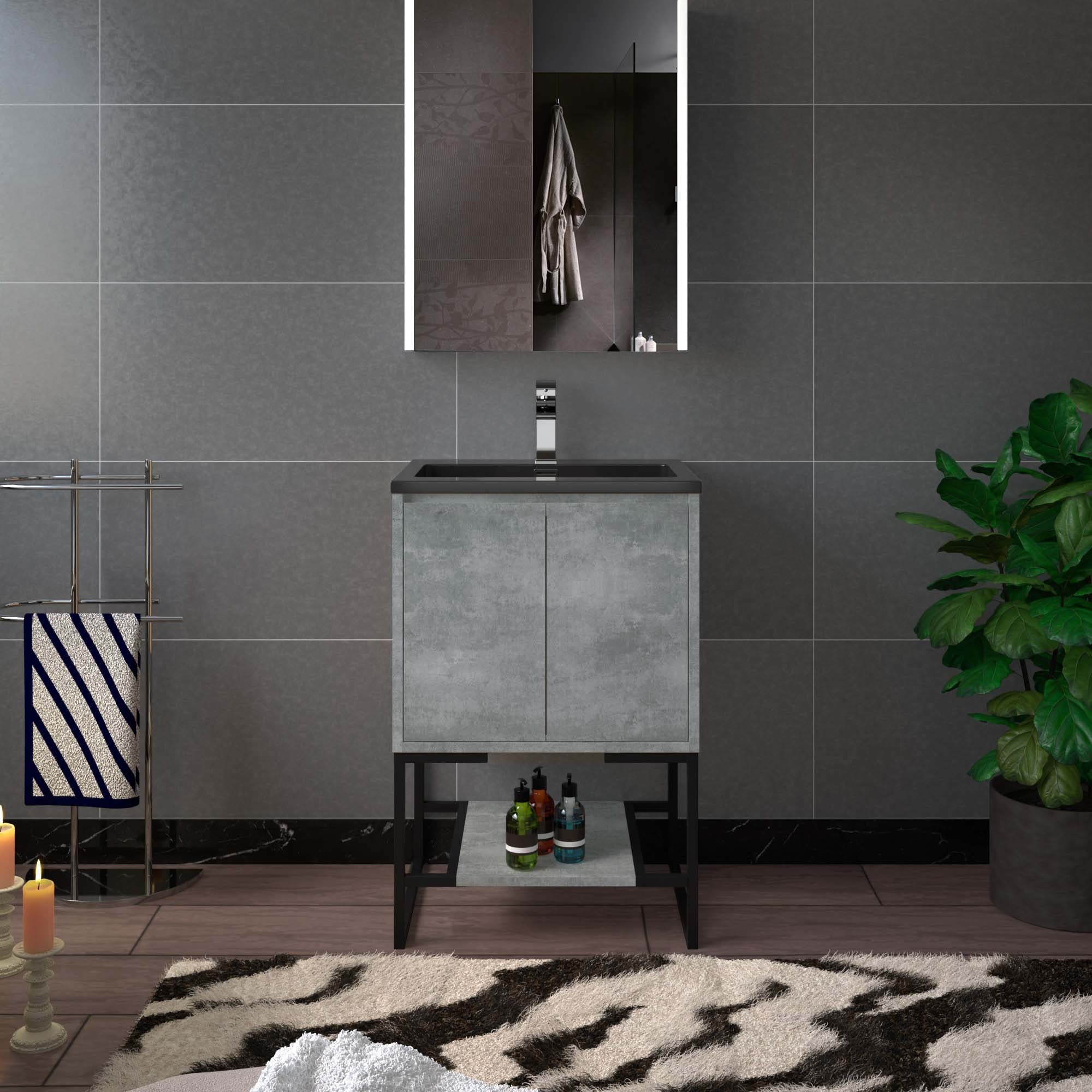 WOODBRIDGE 24 in. W x 19 in. D Bathroom Vanity in Gray with Quartz Sand Composite Vanity Top