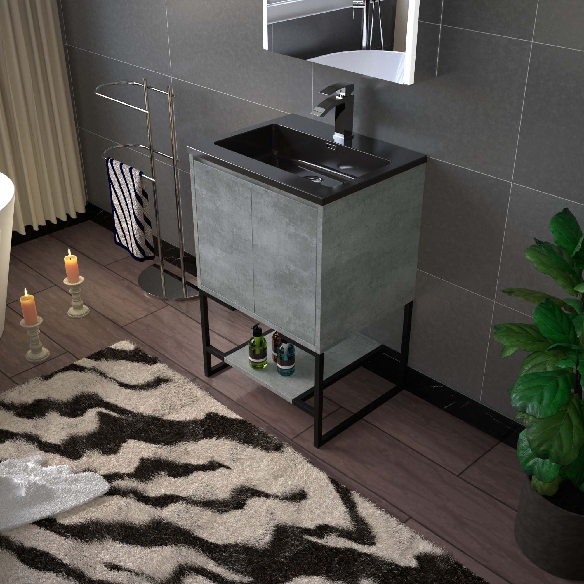 WOODBRIDGE 24 in. W x 19 in. D Bathroom Vanity in Gray with Quartz Sand Composite Vanity Top