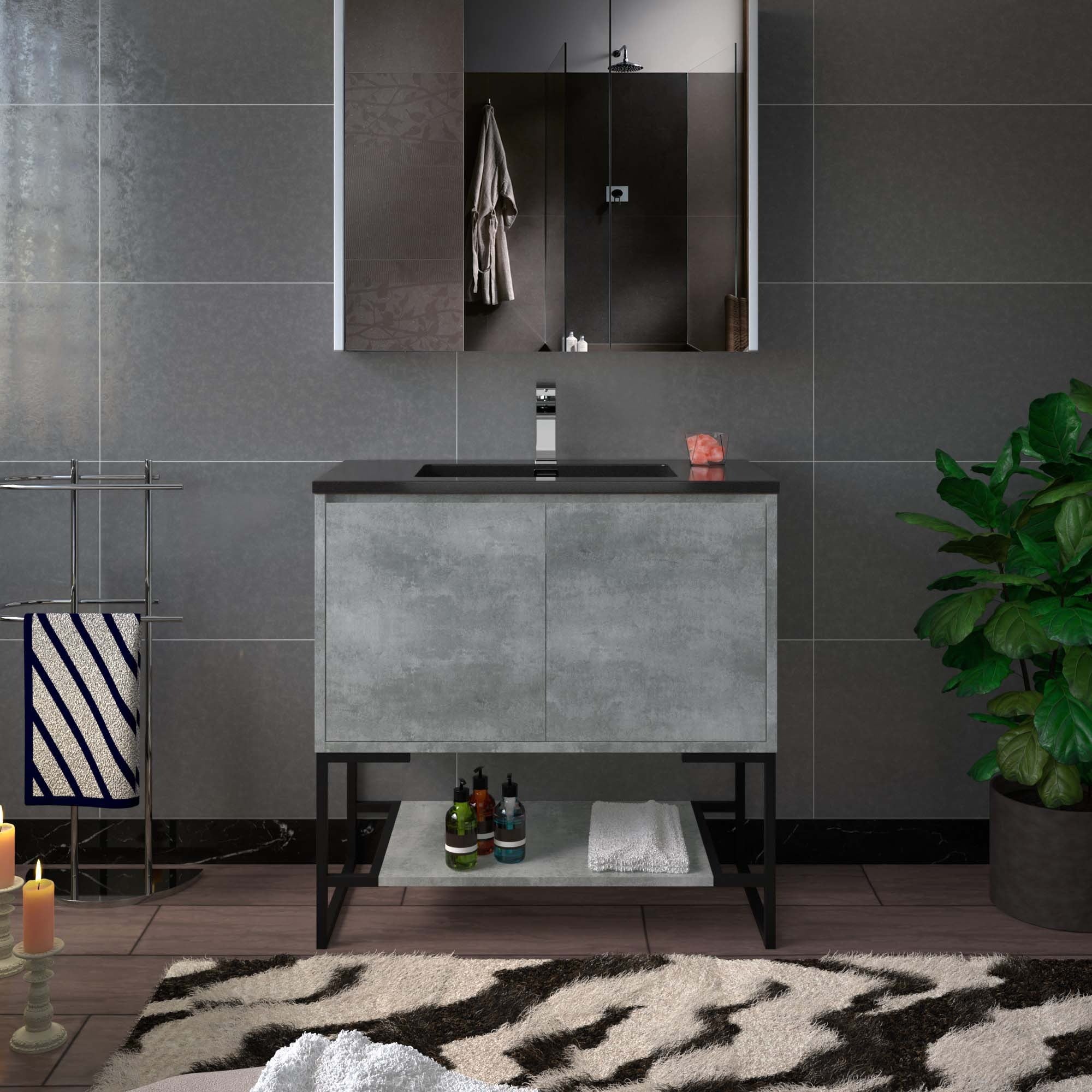 WOODBRIDGE 24 in. W x 19 in. D Bathroom Vanity in Gray with Quartz Sand Composite Vanity Top