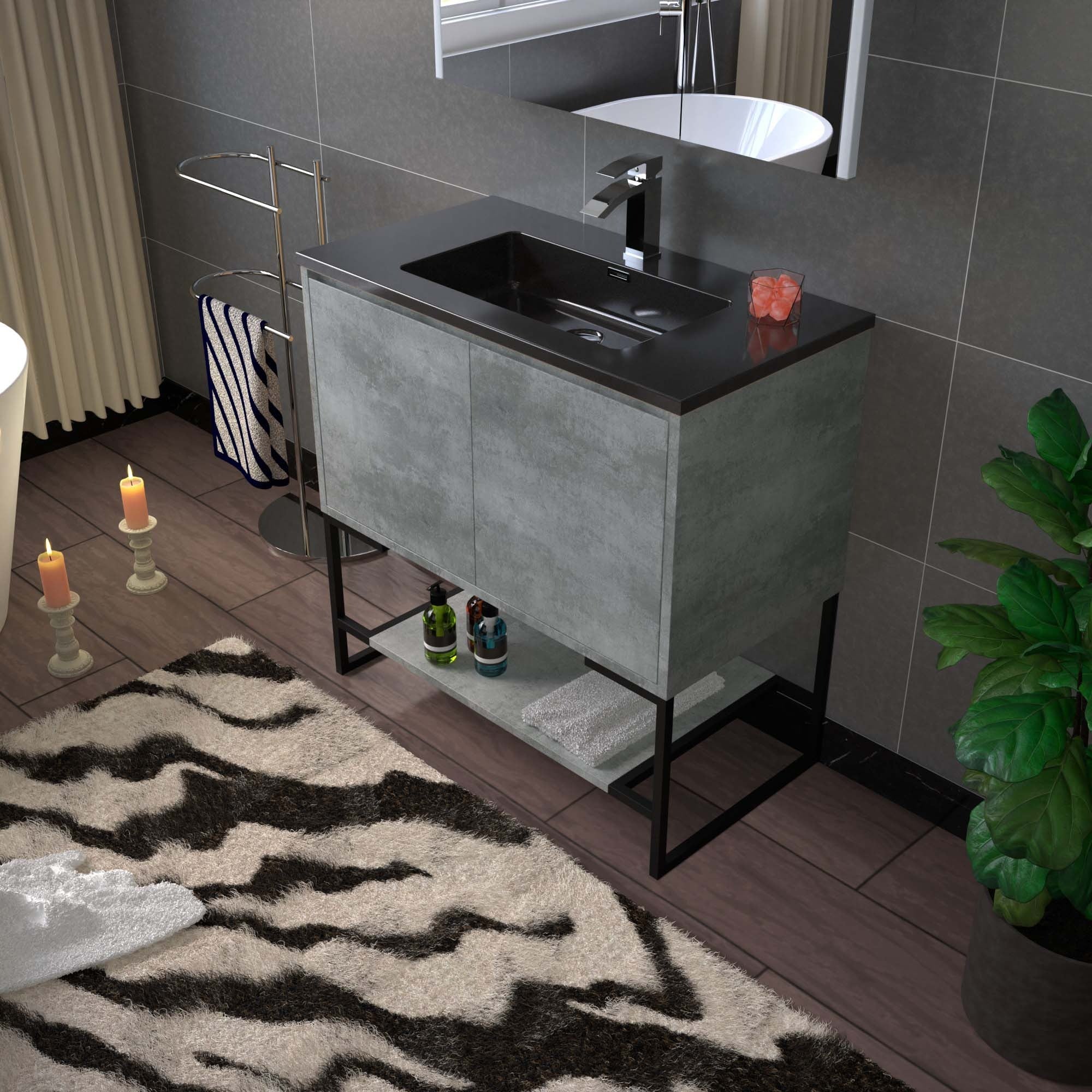 WOODBRIDGE 24 in. W x 19 in. D Bathroom Vanity in Gray with Quartz Sand Composite Vanity Top