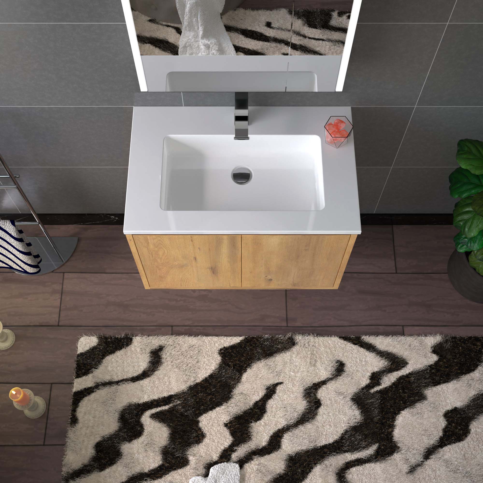 WOODBRIDGE 23-5/8 in. W x 18-7/8 in. D Bathroom Vanity in Oak with Resin Composite Vanity Top in Glossy White, with Stainless Steel Frame