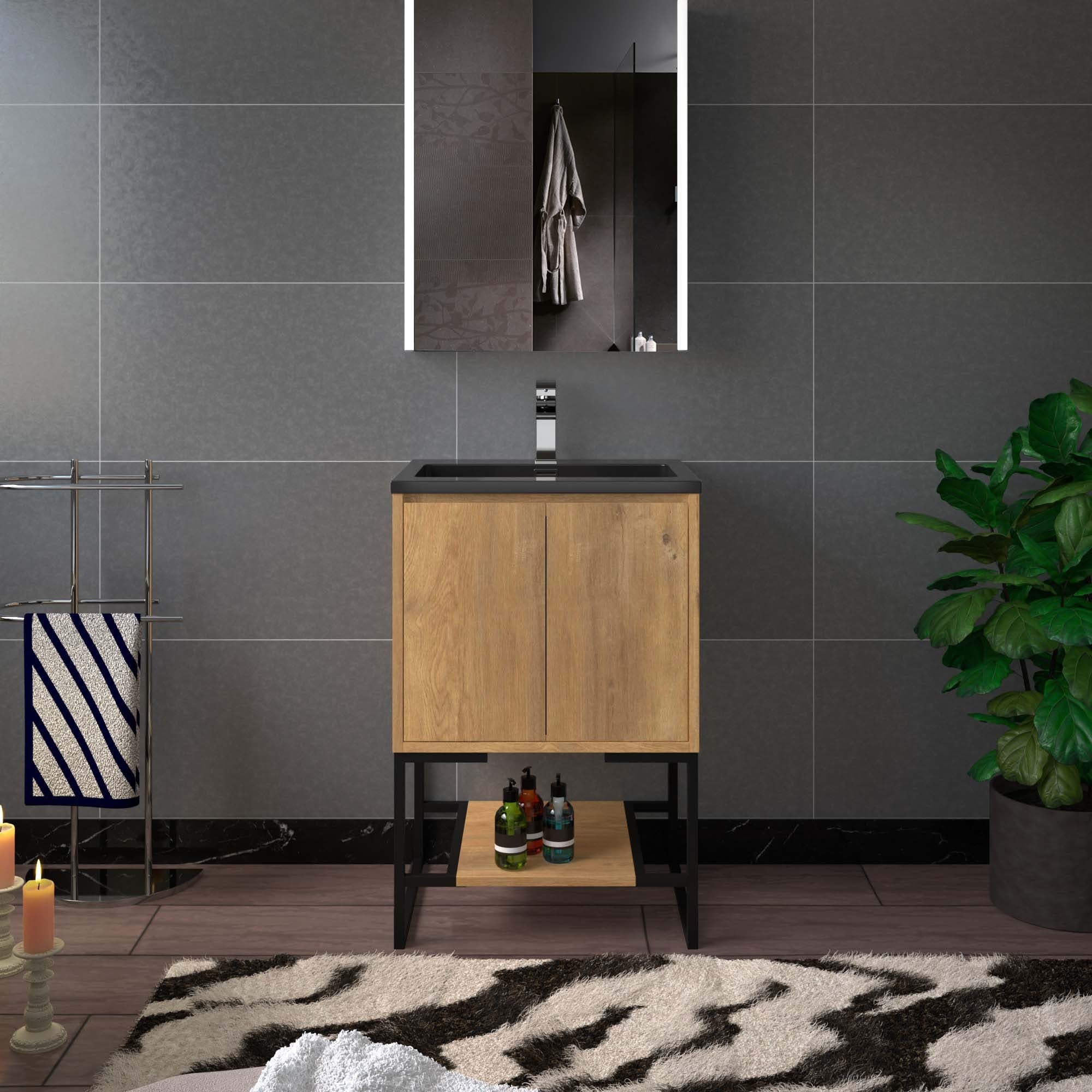 WOODBRIDGE 24 in. W x 19 in. D Bathroom Vanity in Rose Wood with Quartz Sand Composite Vanity Top