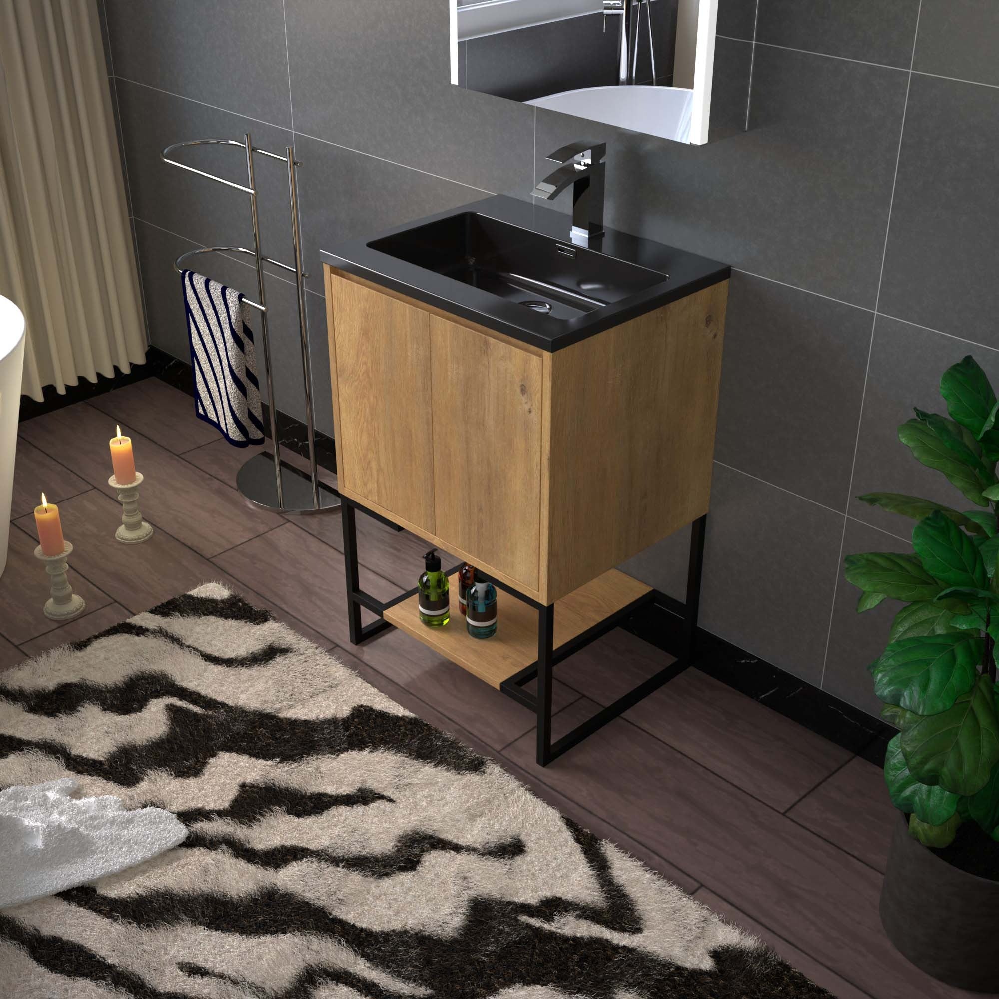 WOODBRIDGE 24 in. W x 19 in. D Bathroom Vanity in Rose Wood with Quartz Sand Composite Vanity Top