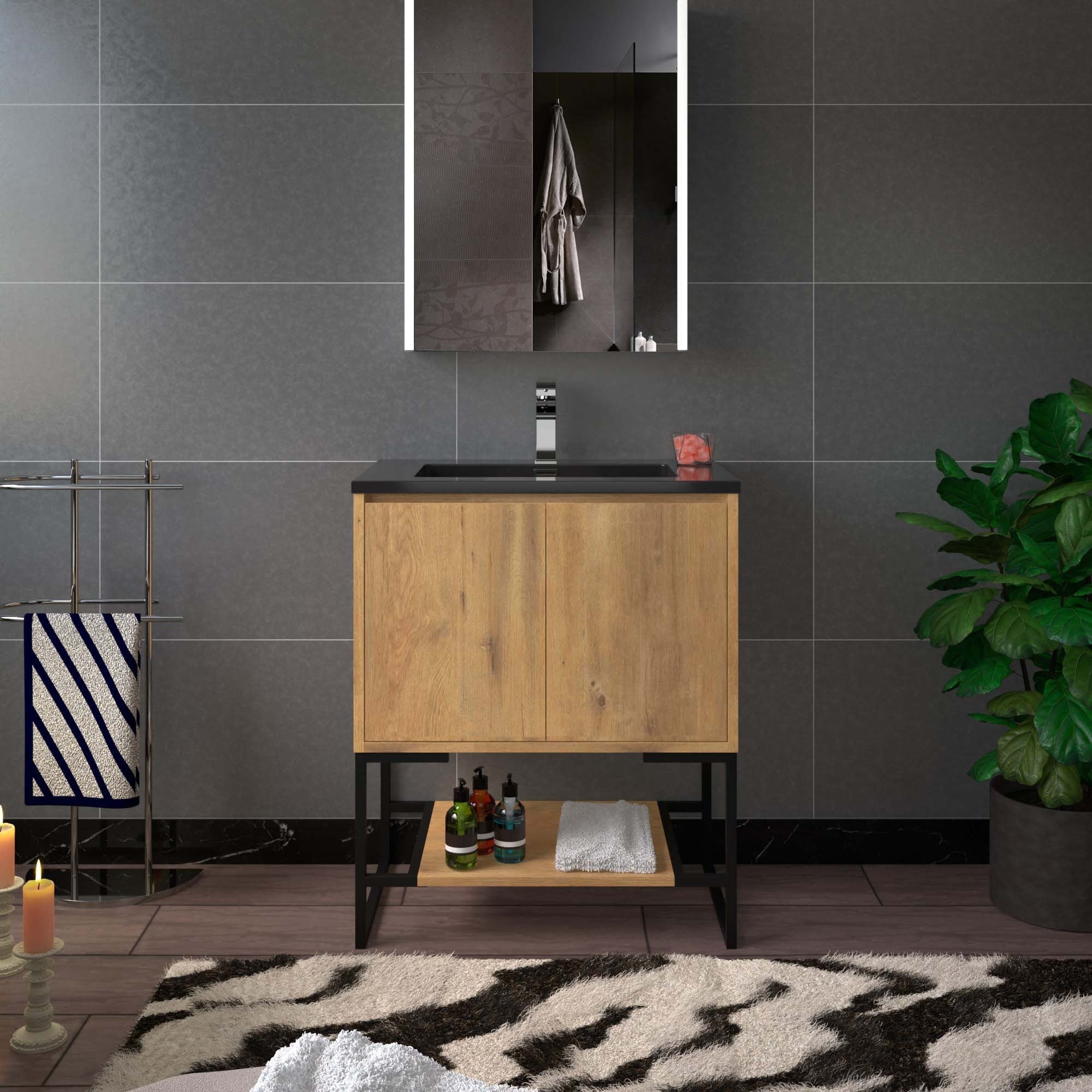 WOODBRIDGE 24 in. W x 19 in. D Bathroom Vanity in Rose Wood with Quartz Sand Composite Vanity Top