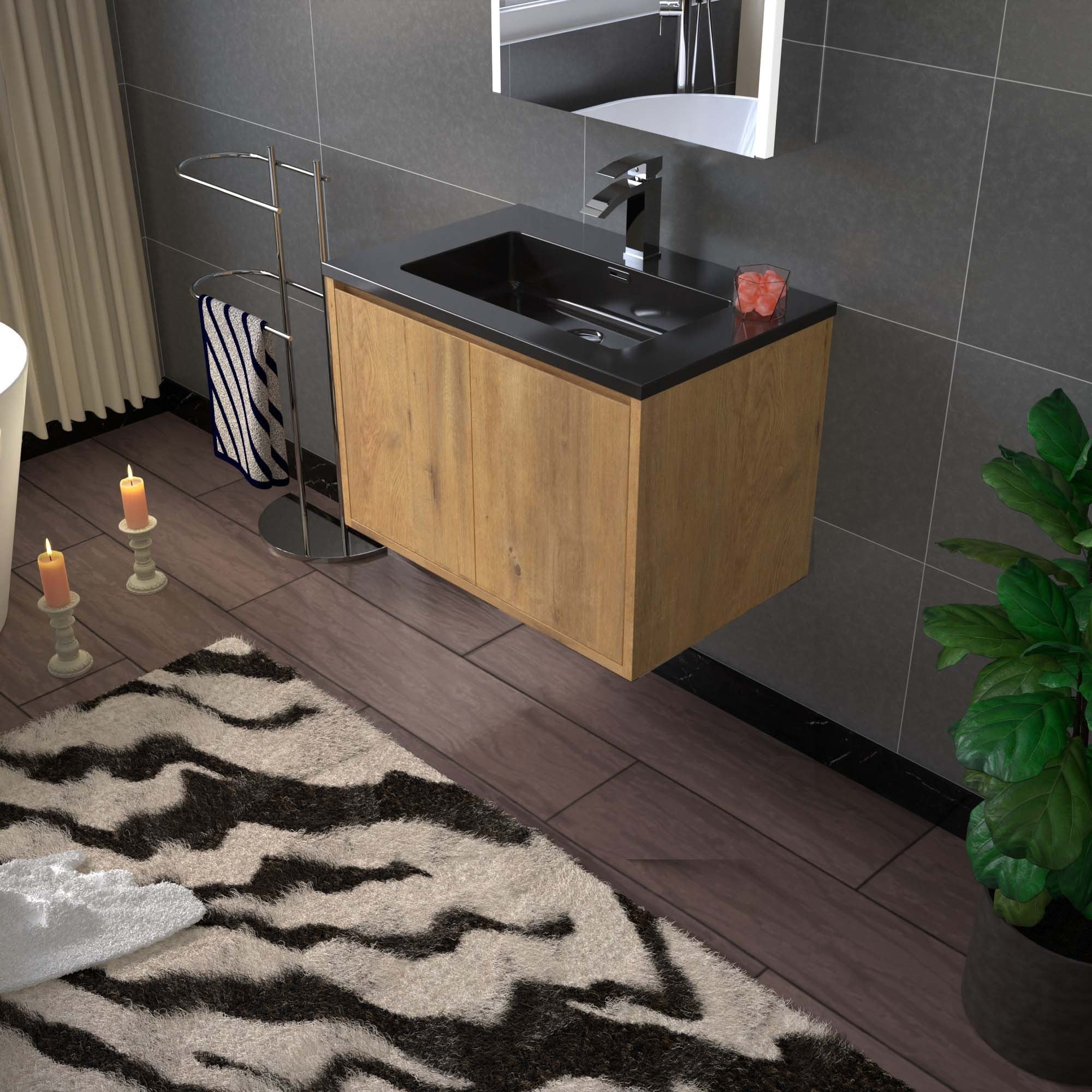 WOODBRIDGE 24 in. W x 19 in. D Bathroom Vanity in Rose Wood with Quartz Sand Composite Vanity Top