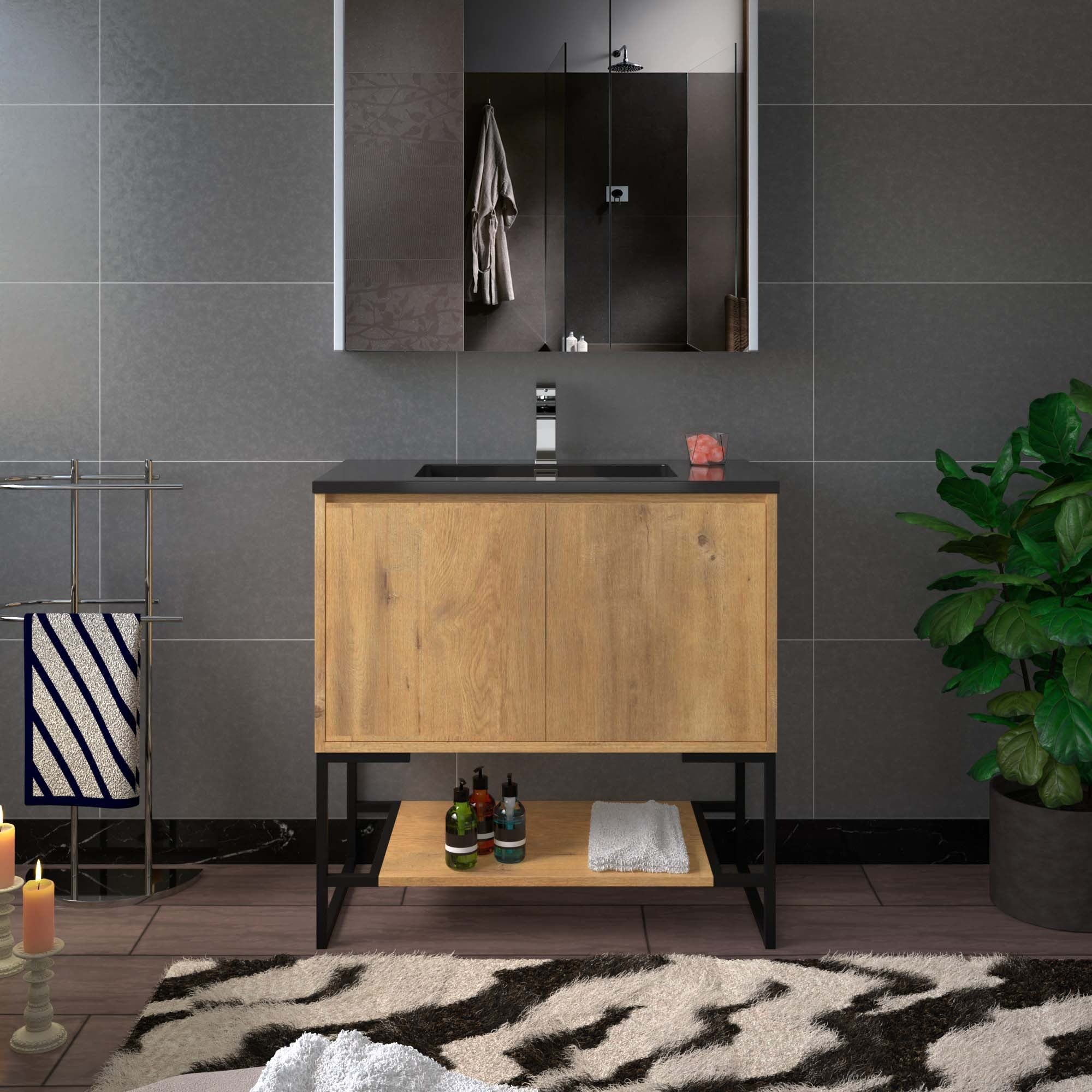 WOODBRIDGE 24 in. W x 19 in. D Bathroom Vanity in Rose Wood with Quartz Sand Composite Vanity Top