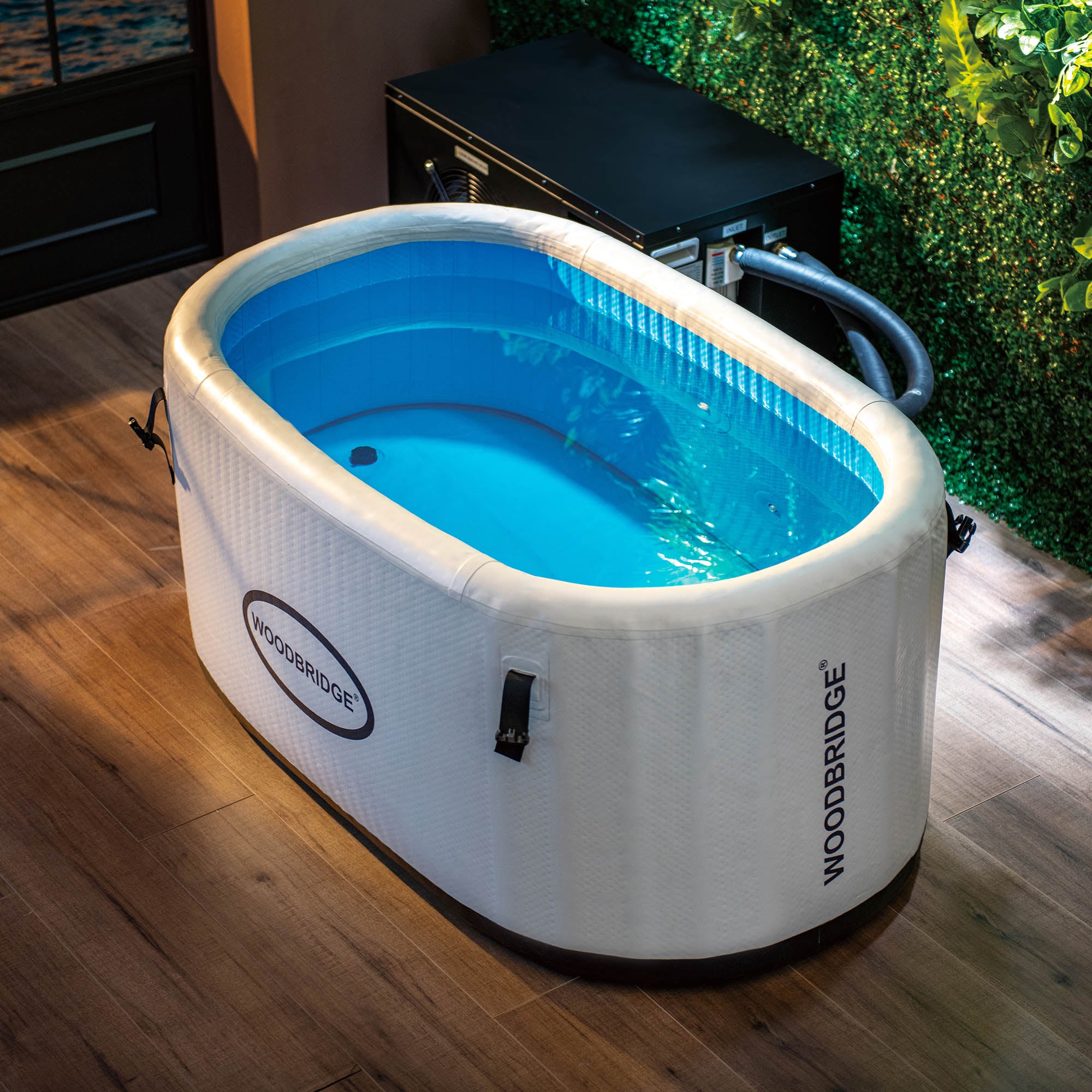 WOODBRIDGE Inflatable Cold Plunge Tub with 1 HP Cooling and Heating Chiller,Filter circulation system, PVC Insulated Lid, Hand Pump and Repair Kit Included, Anti-Slid Bottom