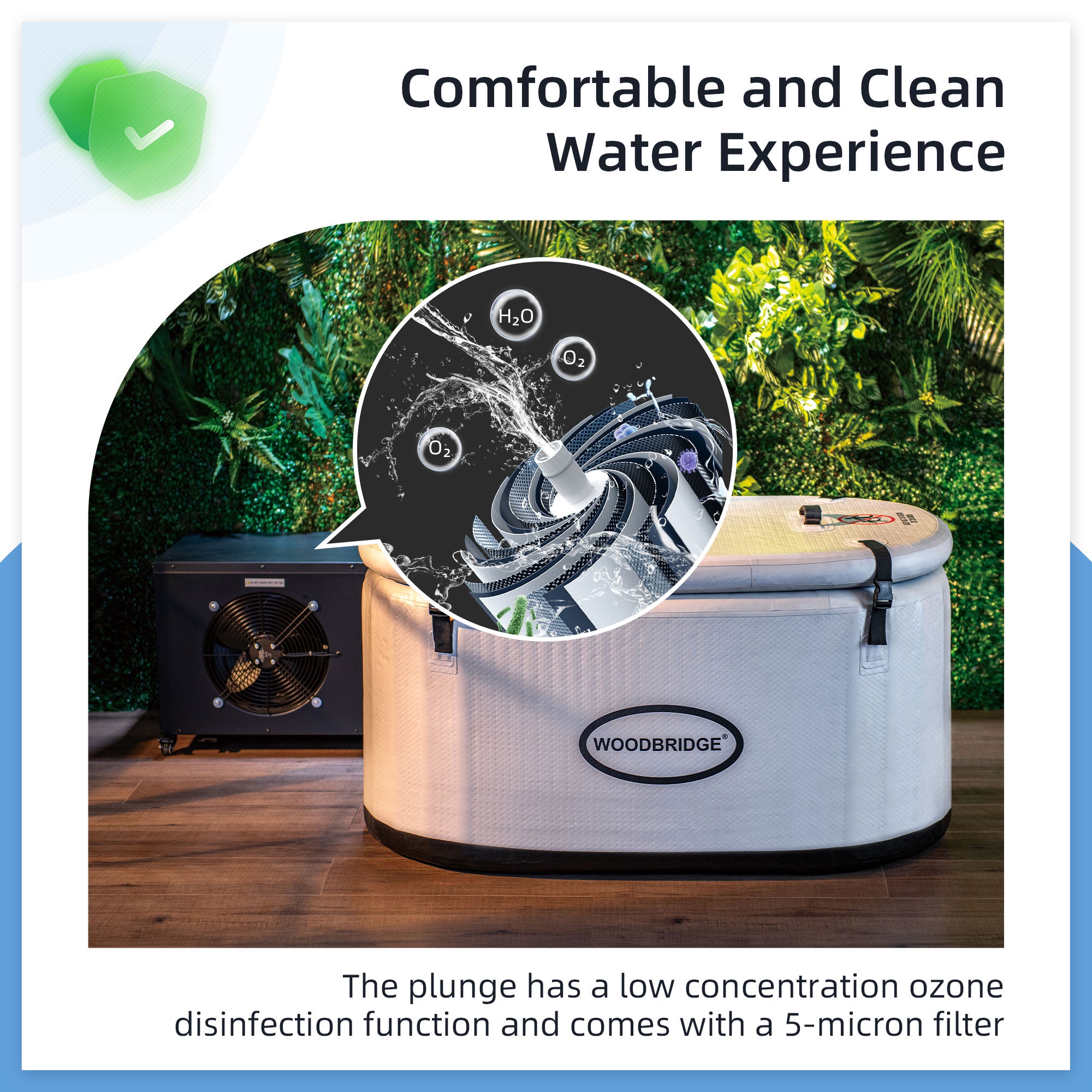 WOODBRIDGE Inflatable Cold Plunge Tub with 1 HP Cooling and Heating Chiller,Filter circulation system, PVC Insulated Lid, Hand Pump and Repair Kit Included, Anti-Slid Bottom