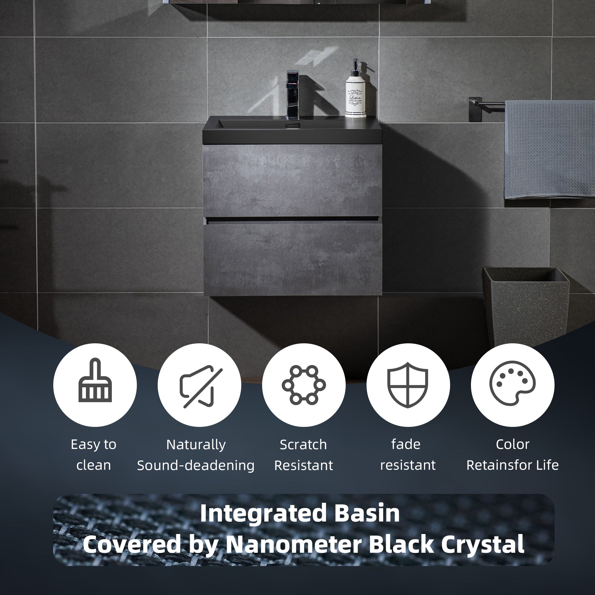 WOODBRIDGE 23-5/8 in. W x 19-5/8 in. D Wall Mounted Floating Bathroom Vanity in Gray with Quartz Sand Composite Vanity Top in Matte Black