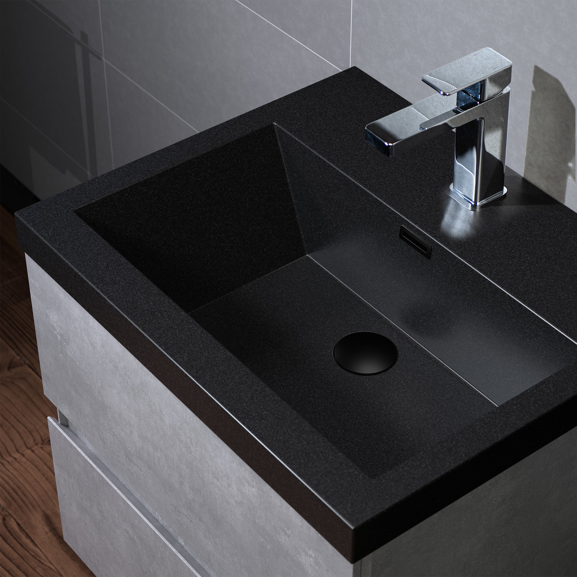 WOODBRIDGE 23-5/8 in. W x 19-5/8 in. D Wall Mounted Floating Bathroom Vanity in Gray with Quartz Sand Composite Vanity Top in Matte Black