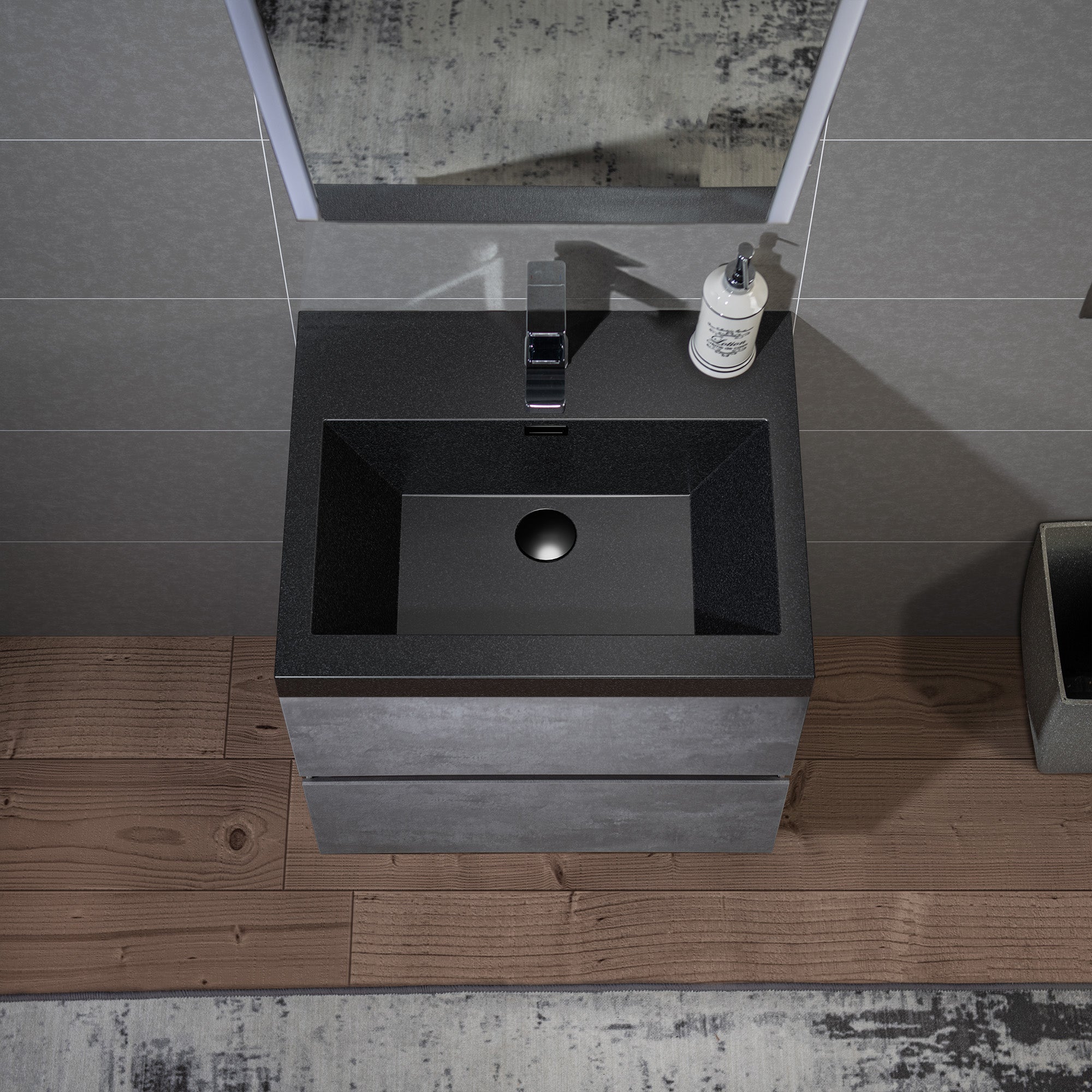WOODBRIDGE 23-5/8 in. W x 19-5/8 in. D Wall Mounted Floating Bathroom Vanity in Gray with Quartz Sand Composite Vanity Top in Matte Black