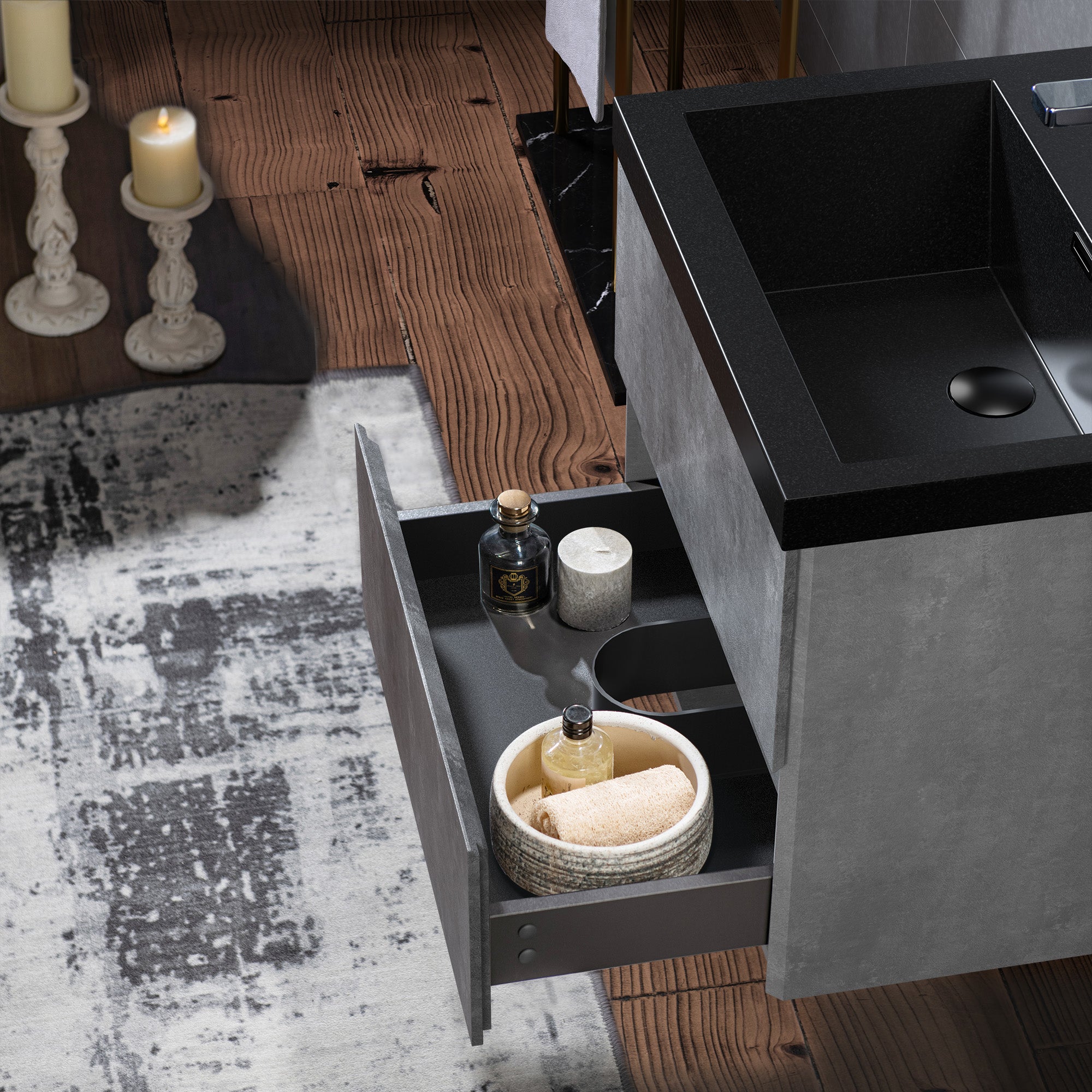 WOODBRIDGE 23-5/8 in. W x 19-5/8 in. D Wall Mounted Floating Bathroom Vanity in Gray with Quartz Sand Composite Vanity Top in Matte Black