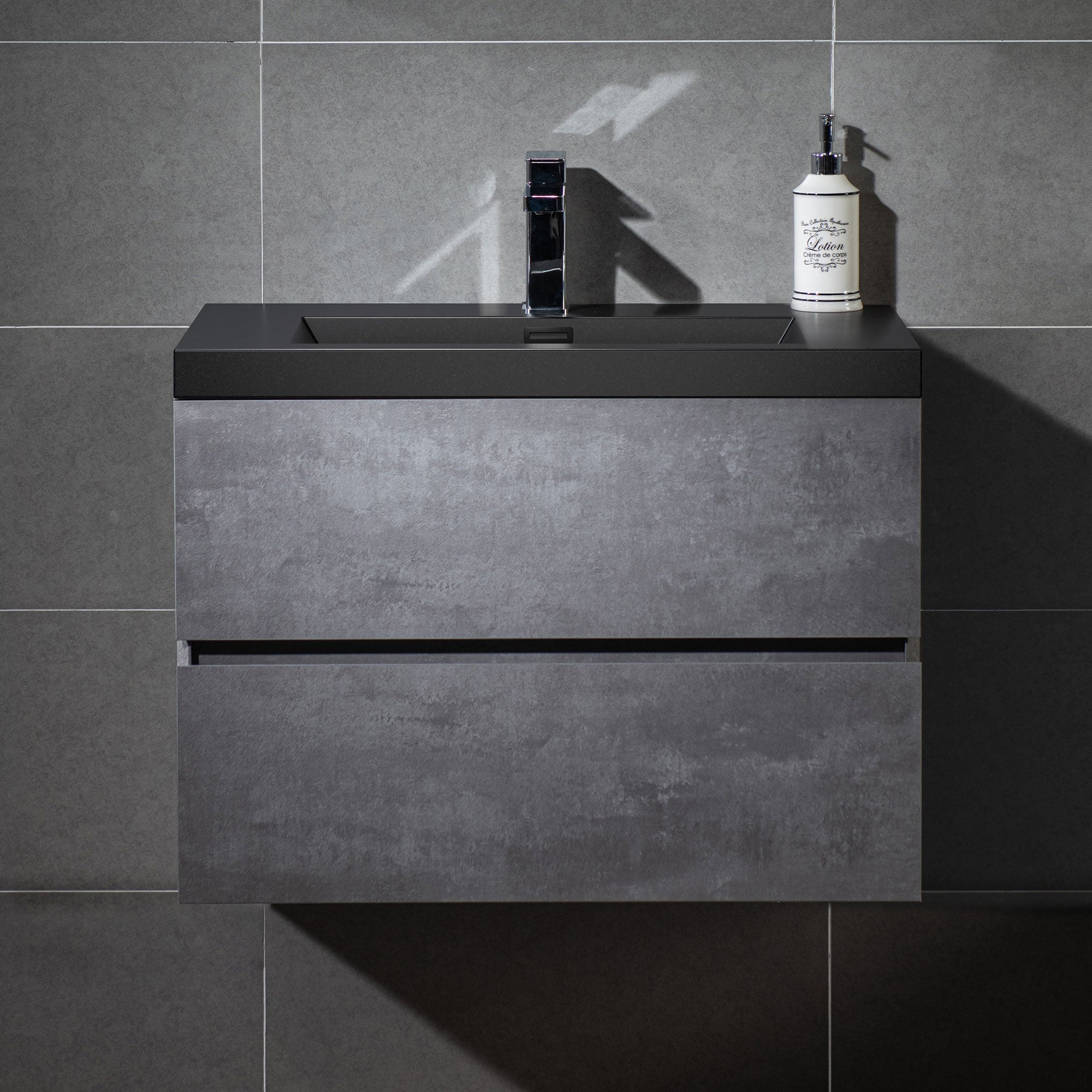 WOODBRIDGE 23-5/8 in. W x 19-5/8 in. D Wall Mounted Floating Bathroom Vanity in Gray with Quartz Sand Composite Vanity Top in Matte Black