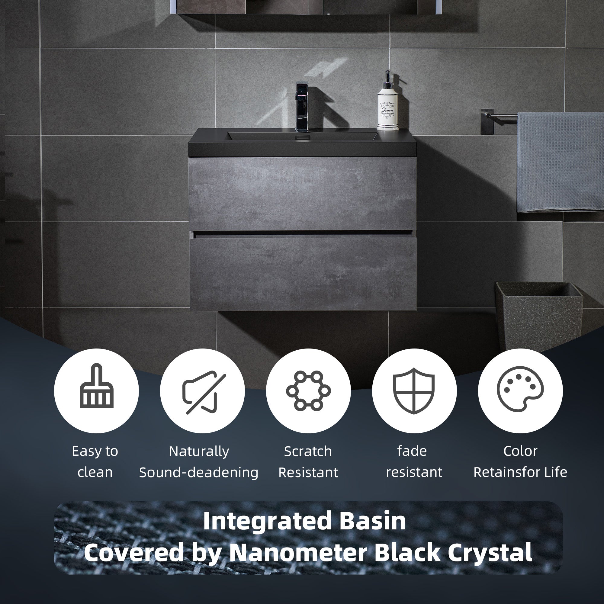 WOODBRIDGE 23-5/8 in. W x 19-5/8 in. D Wall Mounted Floating Bathroom Vanity in Gray with Quartz Sand Composite Vanity Top in Matte Black