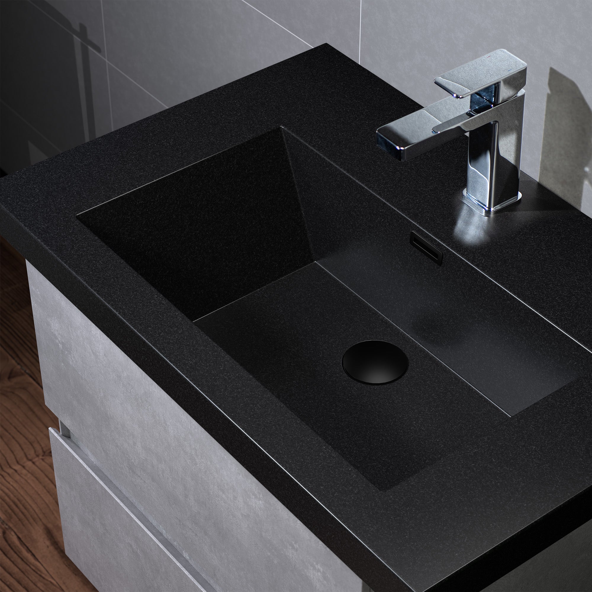 WOODBRIDGE 23-5/8 in. W x 19-5/8 in. D Wall Mounted Floating Bathroom Vanity in Gray with Quartz Sand Composite Vanity Top in Matte Black