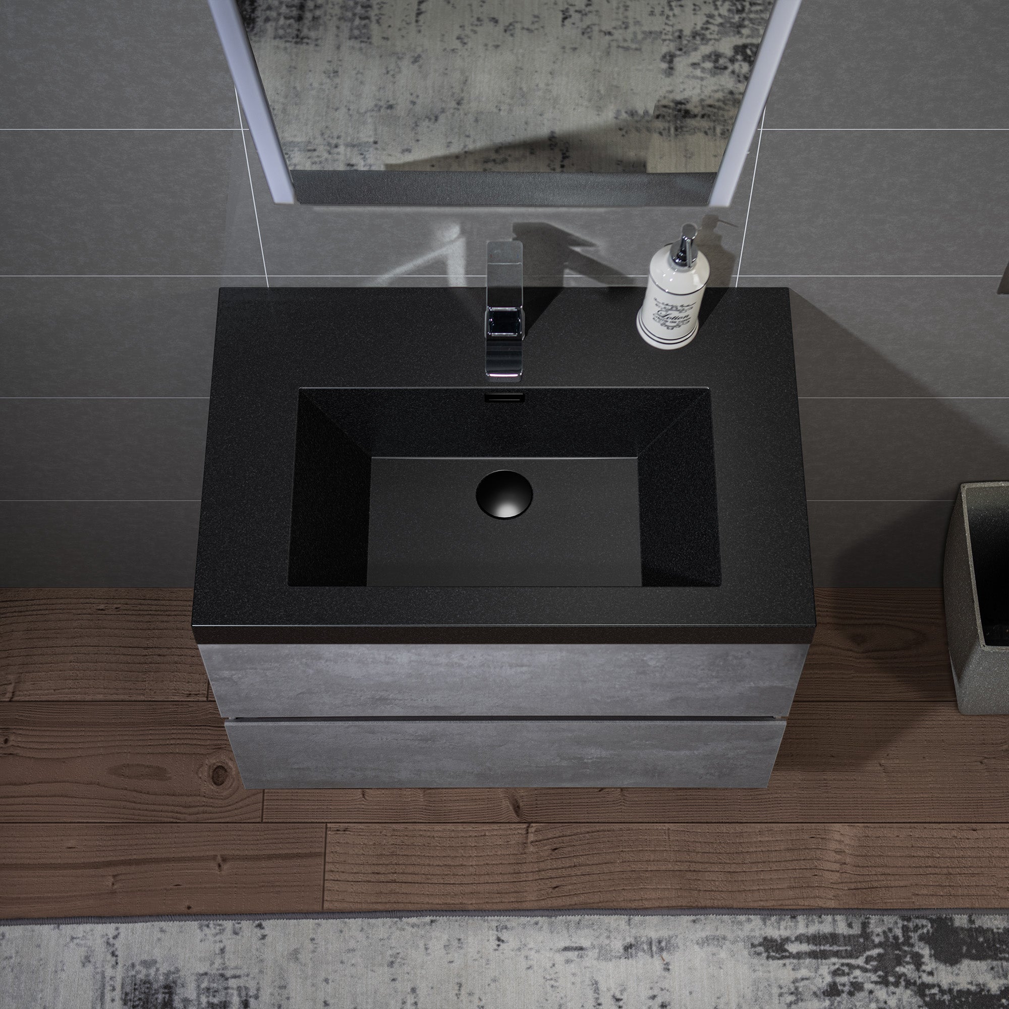 WOODBRIDGE 23-5/8 in. W x 19-5/8 in. D Wall Mounted Floating Bathroom Vanity in Gray with Quartz Sand Composite Vanity Top in Matte Black