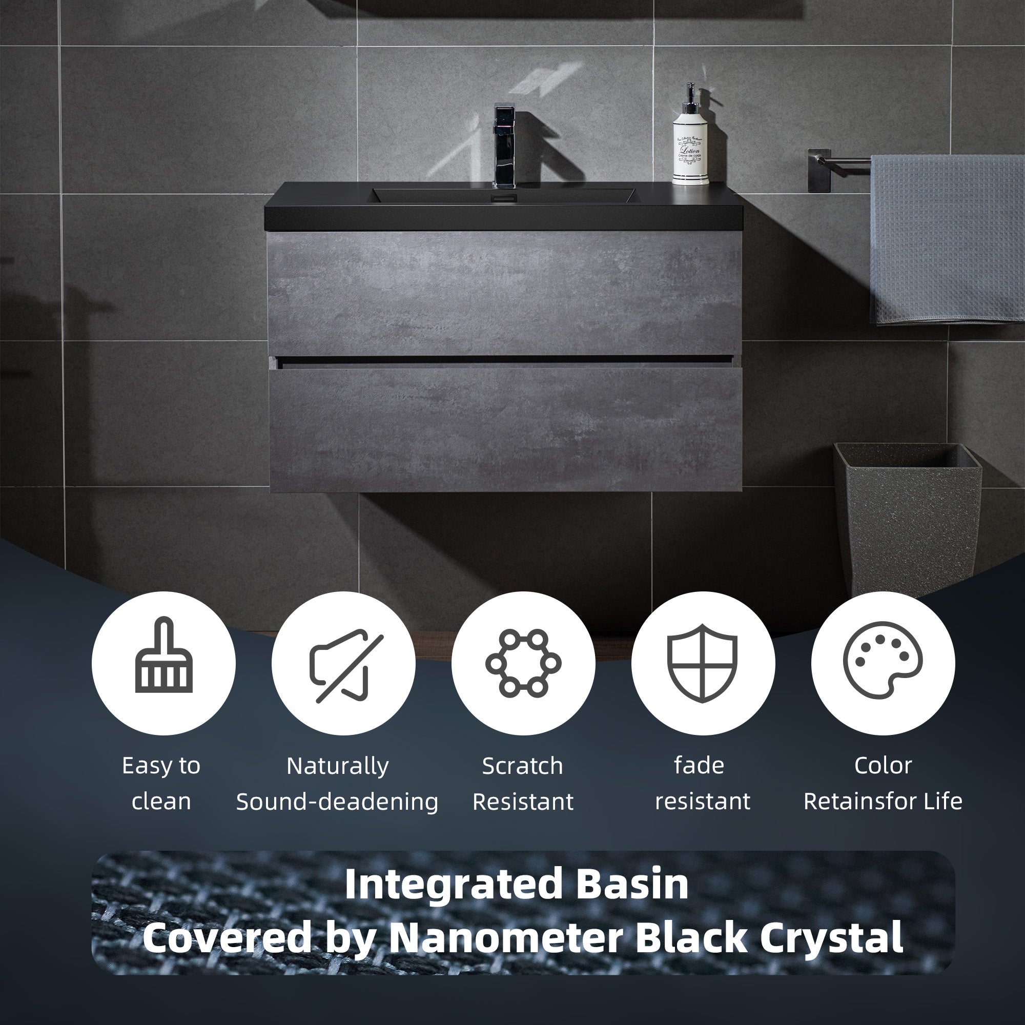 WOODBRIDGE 23-5/8 in. W x 19-5/8 in. D Wall Mounted Floating Bathroom Vanity in Gray with Quartz Sand Composite Vanity Top in Matte Black
