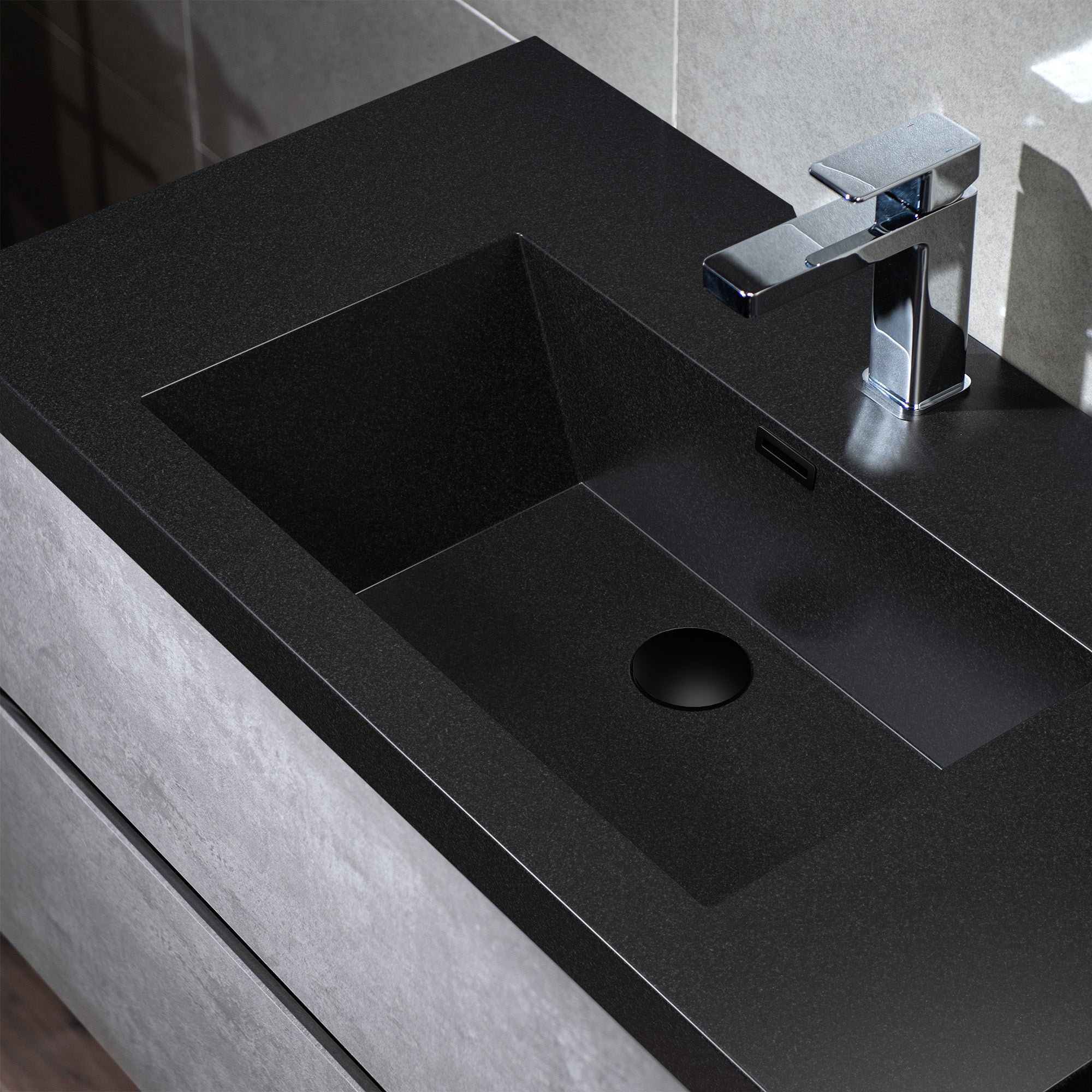 WOODBRIDGE 23-5/8 in. W x 19-5/8 in. D Wall Mounted Floating Bathroom Vanity in Gray with Quartz Sand Composite Vanity Top in Matte Black