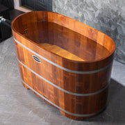 WOODBRIDGE 54" Luxury Indoor Cold Plunge Ice Tub with Chiller and Heater, Ozone sanitation, Filter circulation system, Insulated Tub Lid, Wood Stool, Wood seat, and Chrome Pop-Up Drain
