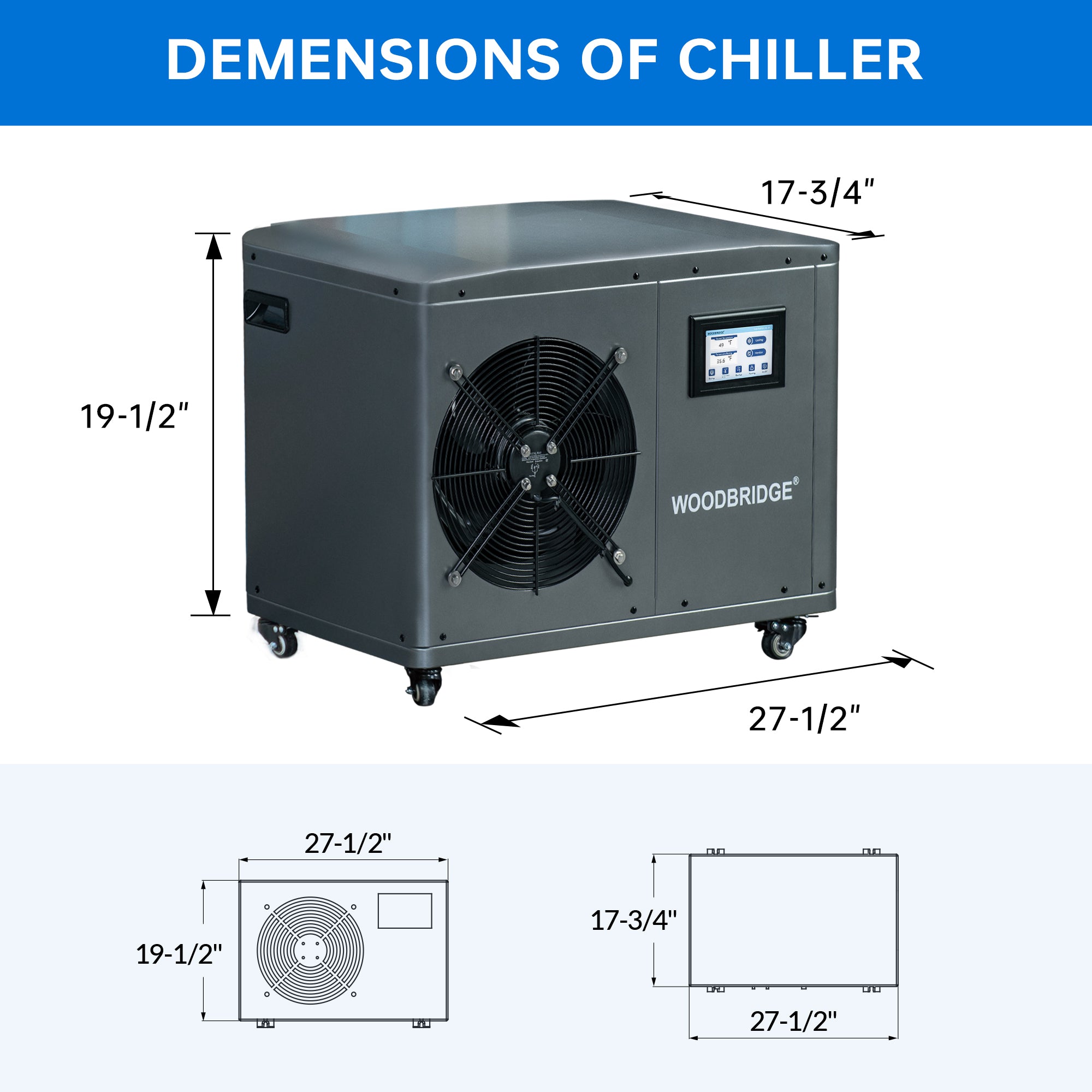 WOODBRIDGE 1.3HP Portable Chiller with Touch Screen Control Panel and Reusable Stainless Steel Filter