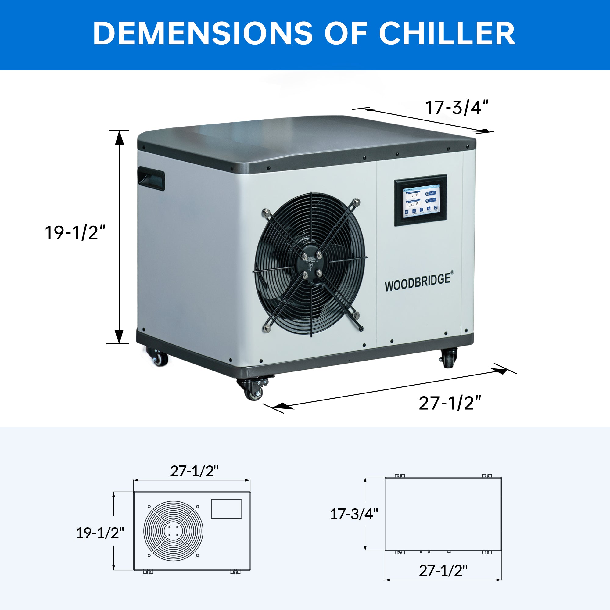 WOODBRIDGE 1.3HP Portable Chiller with Touch Screen Control Panel and Reusable Stainless Steel Filter