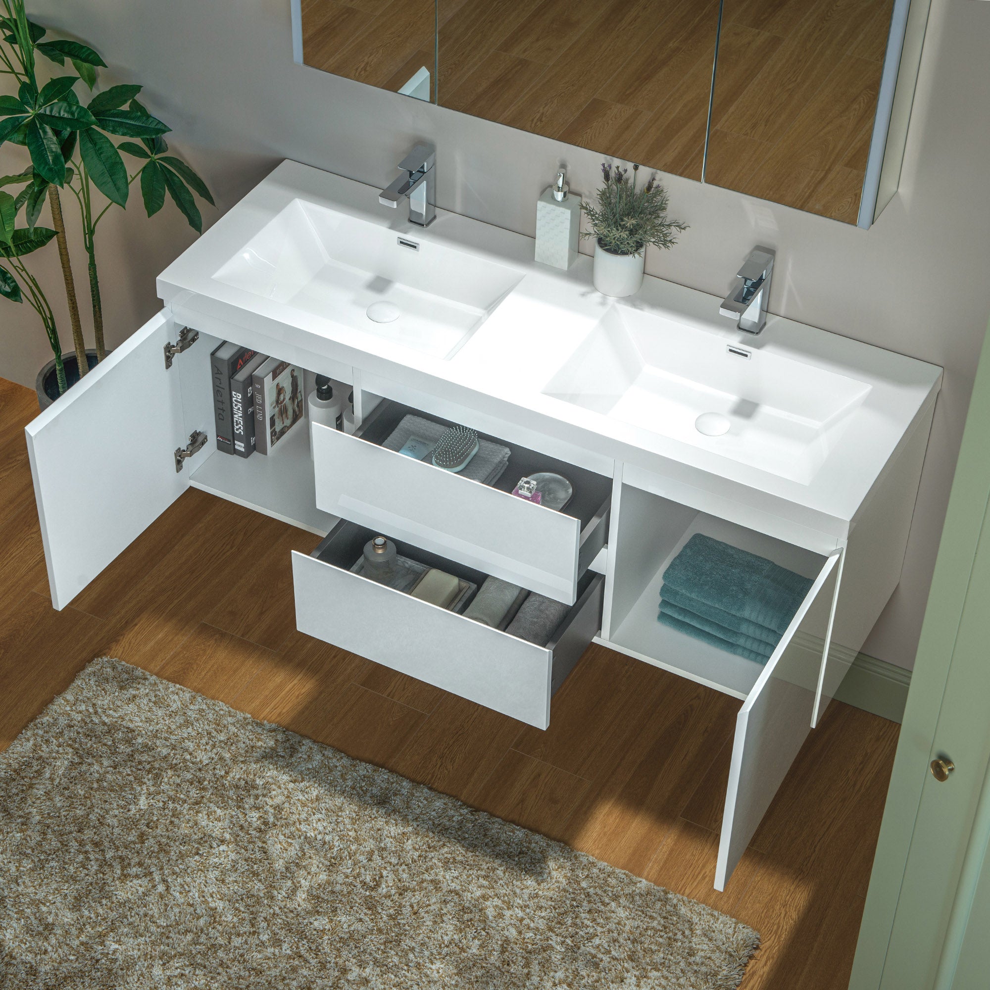 WOODBRIDGE 23-5/8 in. W x 19-5/8 in. D Wall Mounted Floating Vanity in Glossy White with Resin Composite Vanity Top in Glossy White