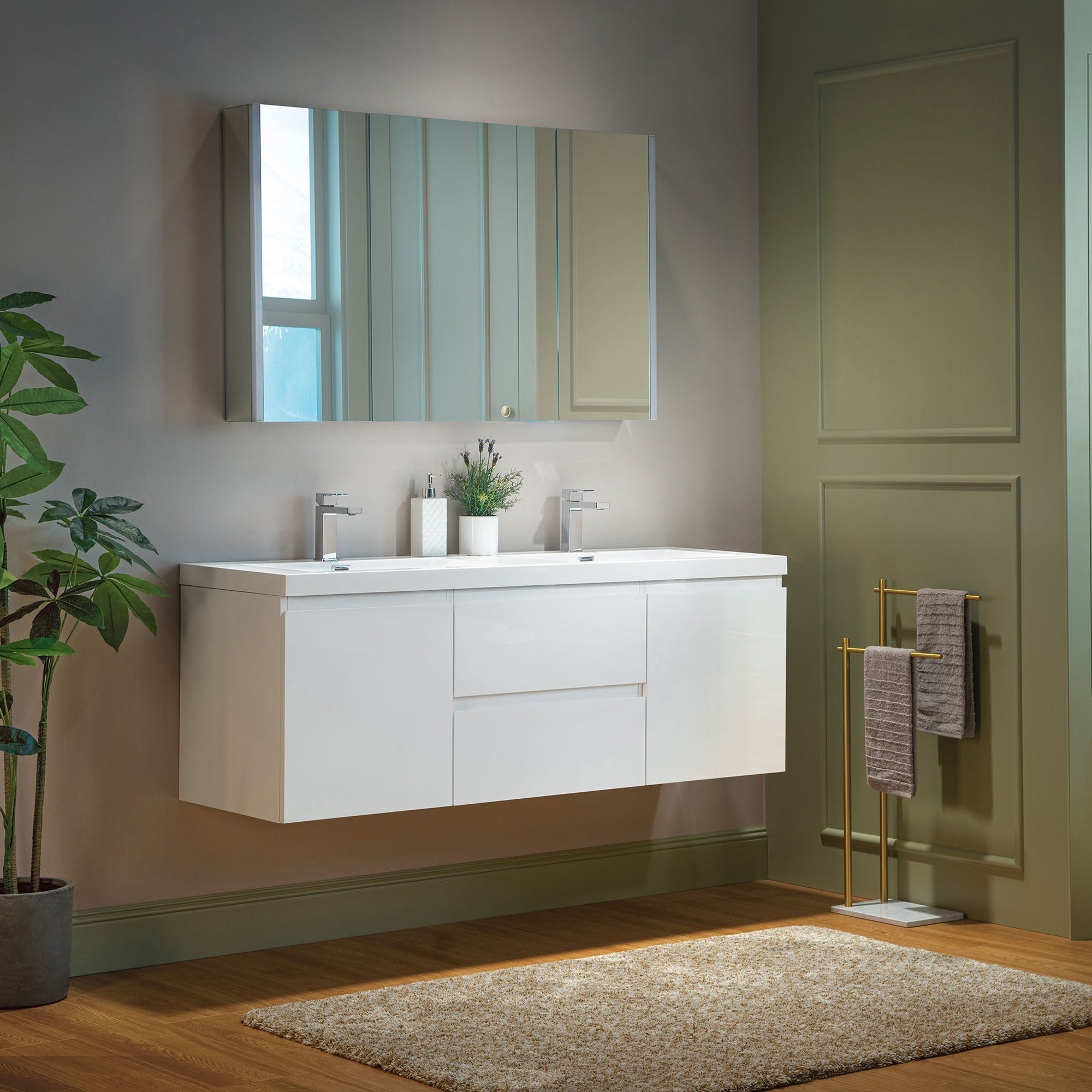 WOODBRIDGE 23-5/8 in. W x 19-5/8 in. D Wall Mounted Floating Vanity in Glossy White with Resin Composite Vanity Top in Glossy White