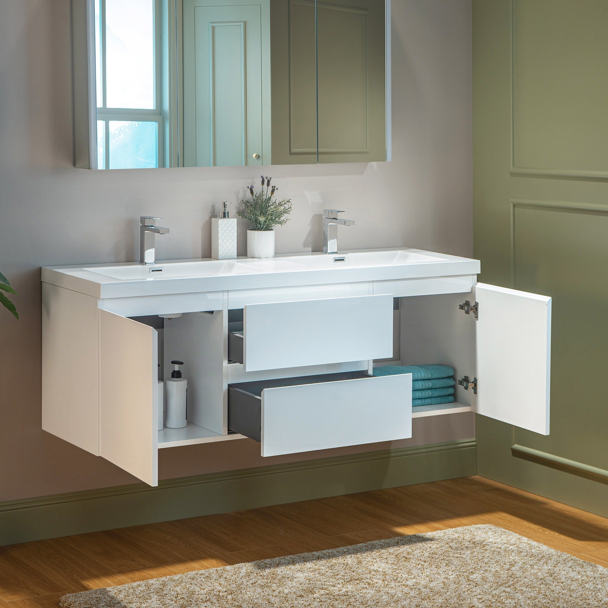 WOODBRIDGE 23-5/8 in. W x 19-5/8 in. D Wall Mounted Floating Vanity in Glossy White with Resin Composite Vanity Top in Glossy White