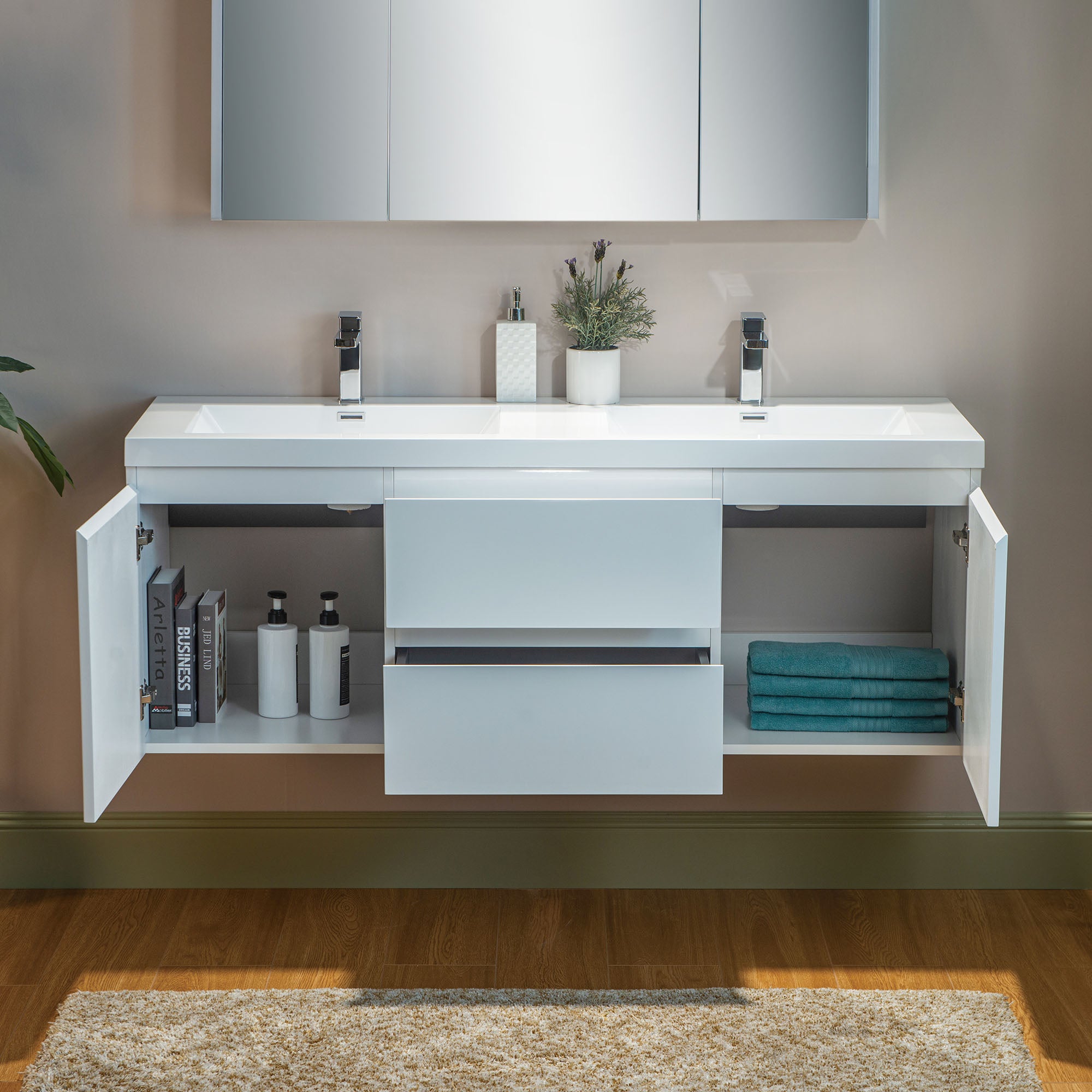 WOODBRIDGE 23-5/8 in. W x 19-5/8 in. D Wall Mounted Floating Vanity in Glossy White with Resin Composite Vanity Top in Glossy White