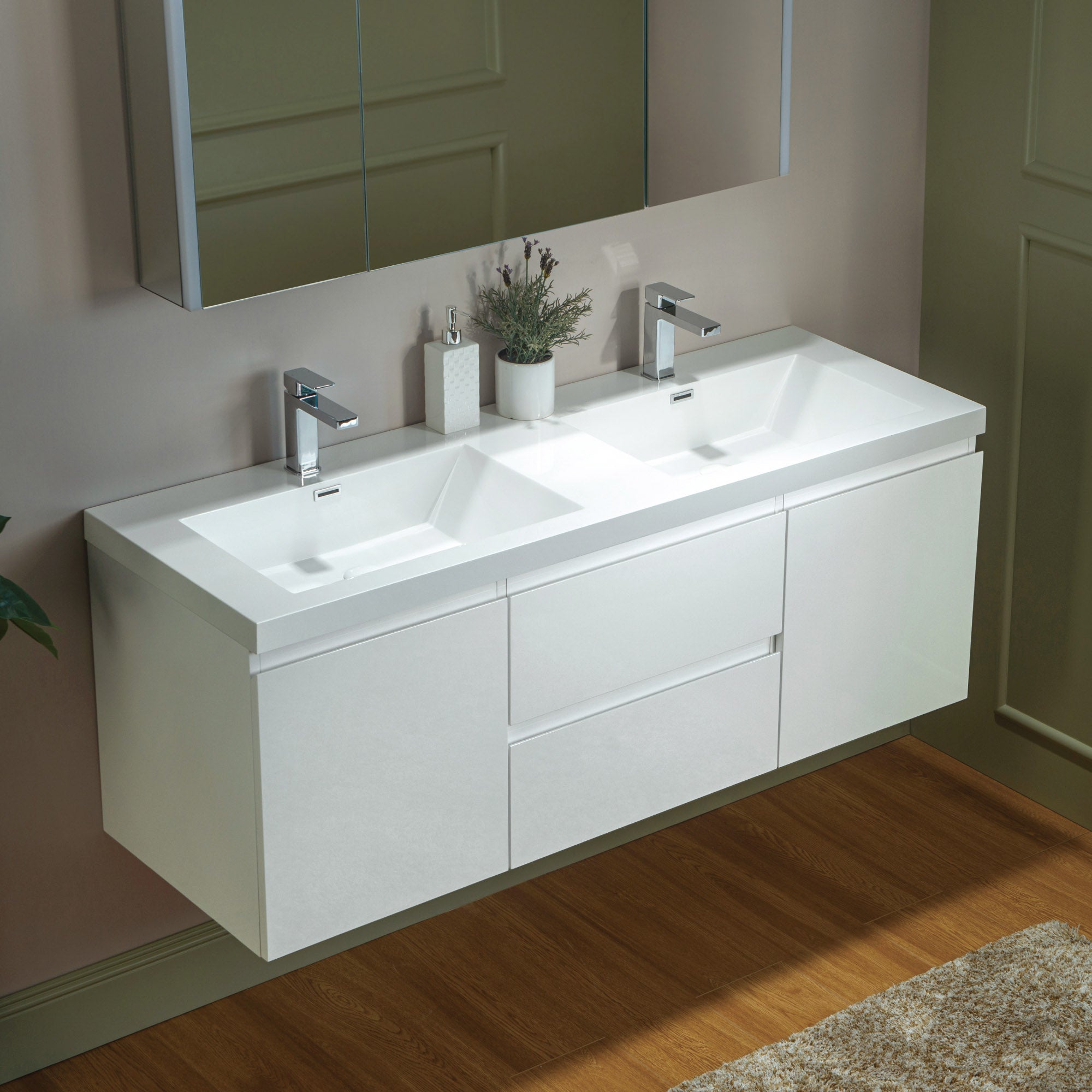 WOODBRIDGE 23-5/8 in. W x 19-5/8 in. D Wall Mounted Floating Vanity in Glossy White with Resin Composite Vanity Top in Glossy White