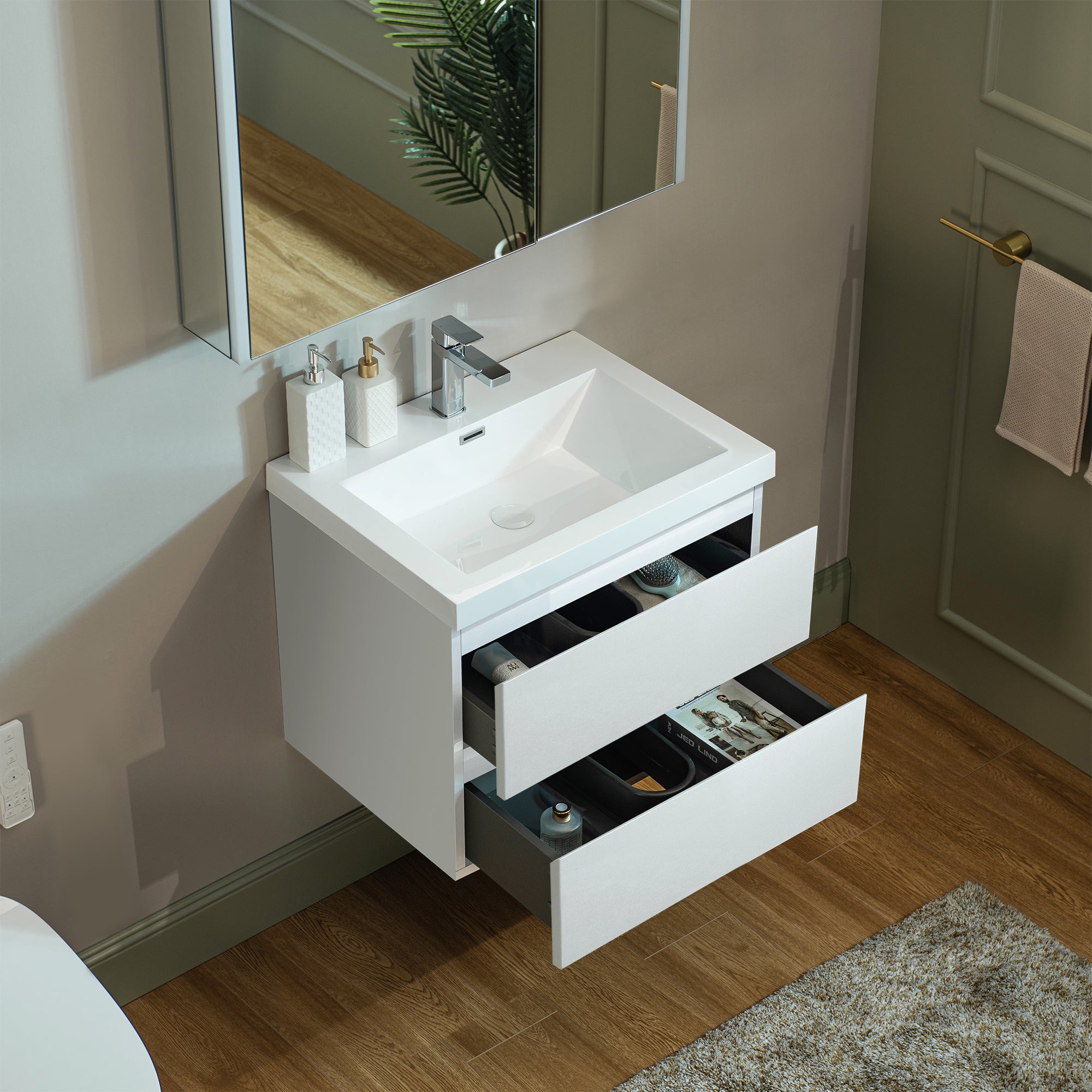WOODBRIDGE 23-5/8 in. W x 19-5/8 in. D Wall Mounted Floating Vanity in Glossy White with Resin Composite Vanity Top in Glossy White