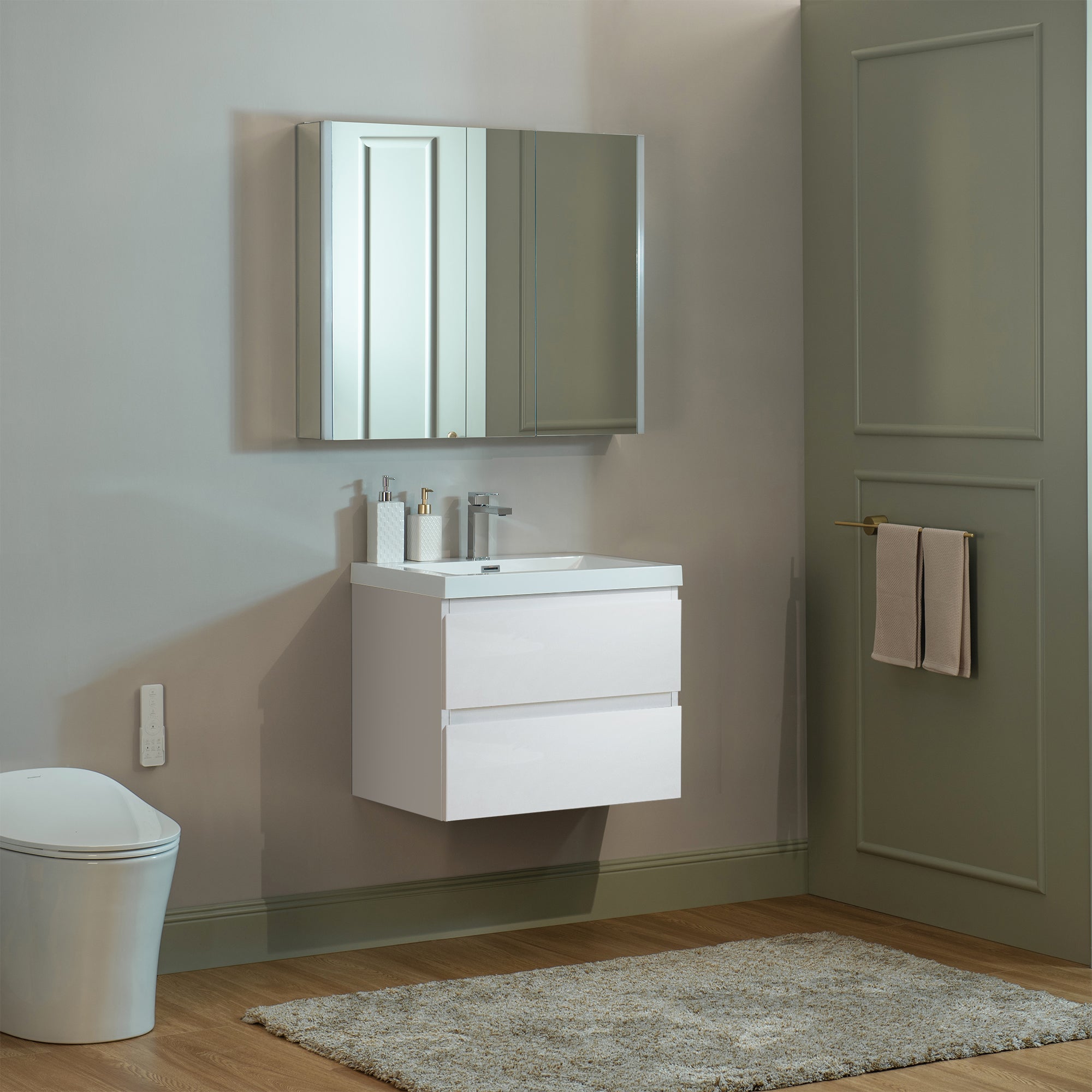 WOODBRIDGE 23-5/8 in. W x 19-5/8 in. D Wall Mounted Floating Vanity in Glossy White with Resin Composite Vanity Top in Glossy White