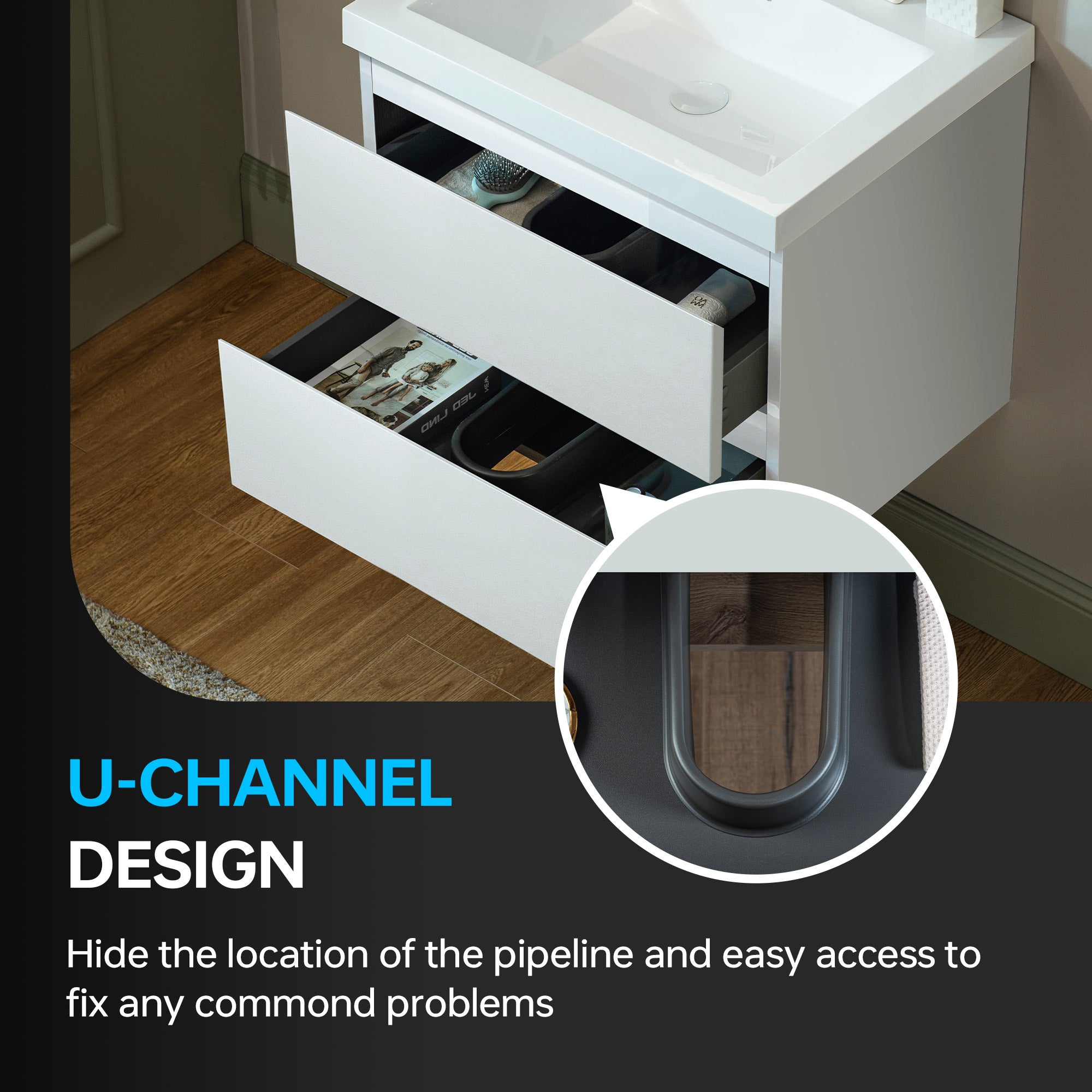 WOODBRIDGE 23-5/8 in. W x 19-5/8 in. D Wall Mounted Floating Vanity in Glossy White with Resin Composite Vanity Top in Glossy White