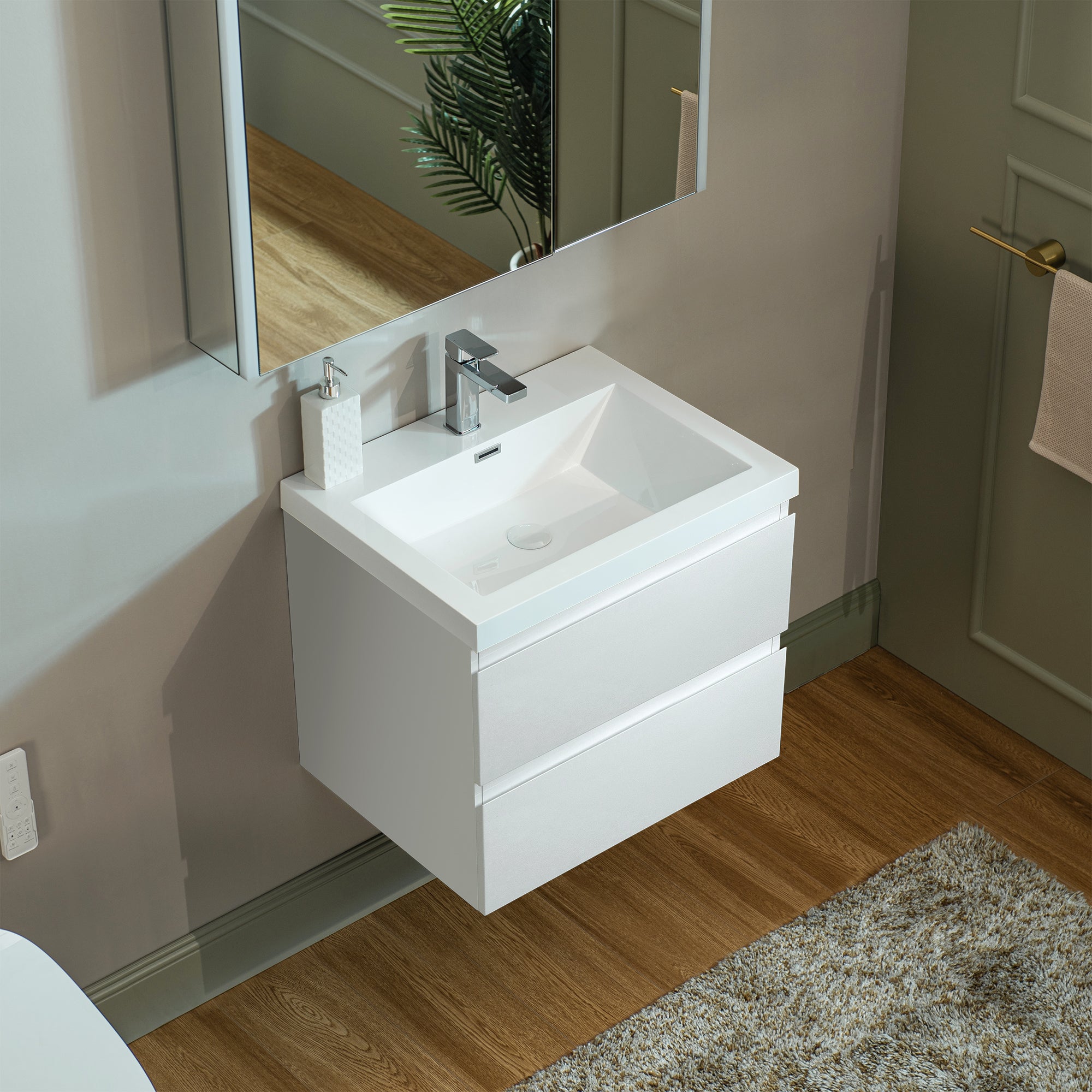 WOODBRIDGE 23-5/8 in. W x 19-5/8 in. D Wall Mounted Floating Vanity in Glossy White with Resin Composite Vanity Top in Glossy White