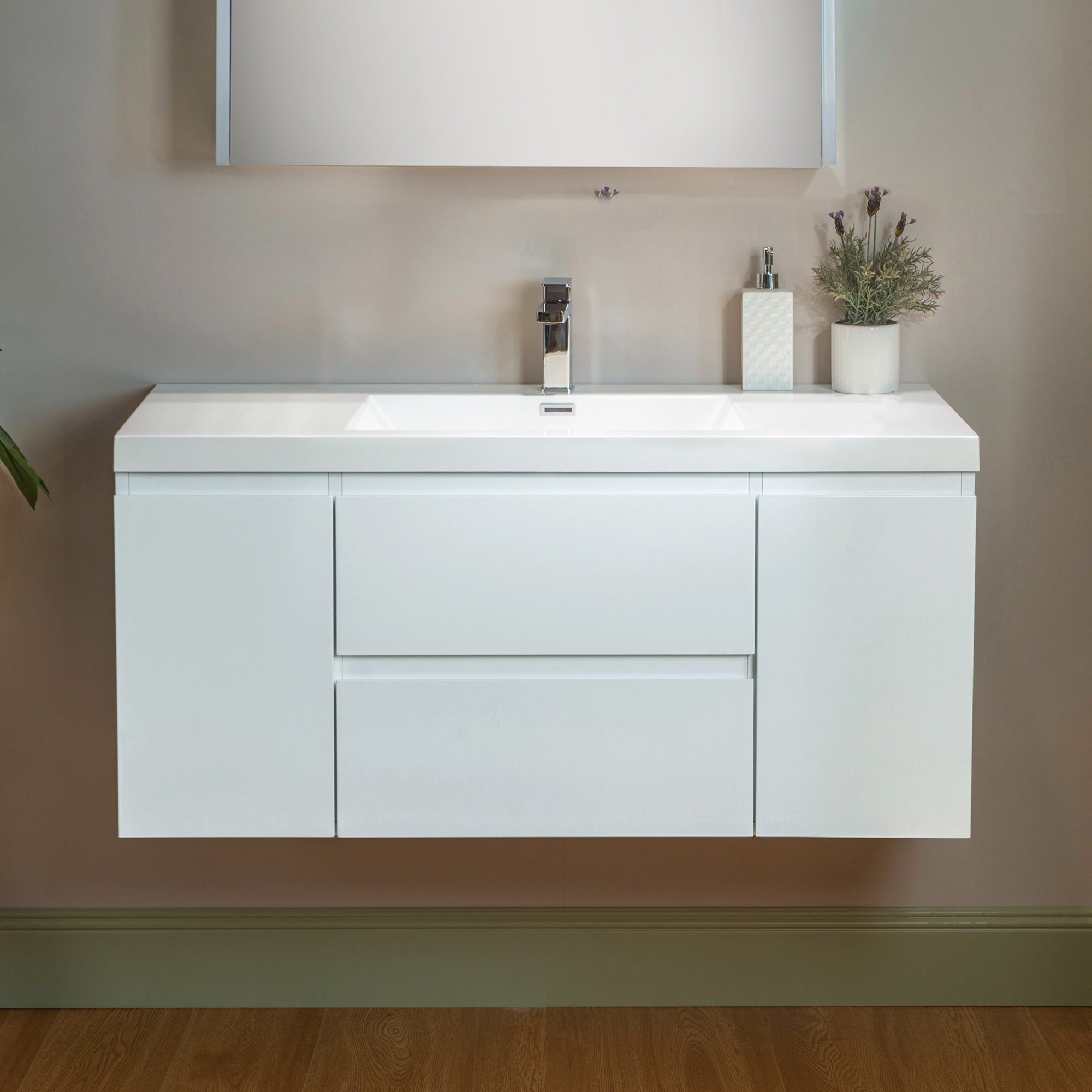 WOODBRIDGE 23-5/8 in. W x 19-5/8 in. D Wall Mounted Floating Vanity in Glossy White with Resin Composite Vanity Top in Glossy White