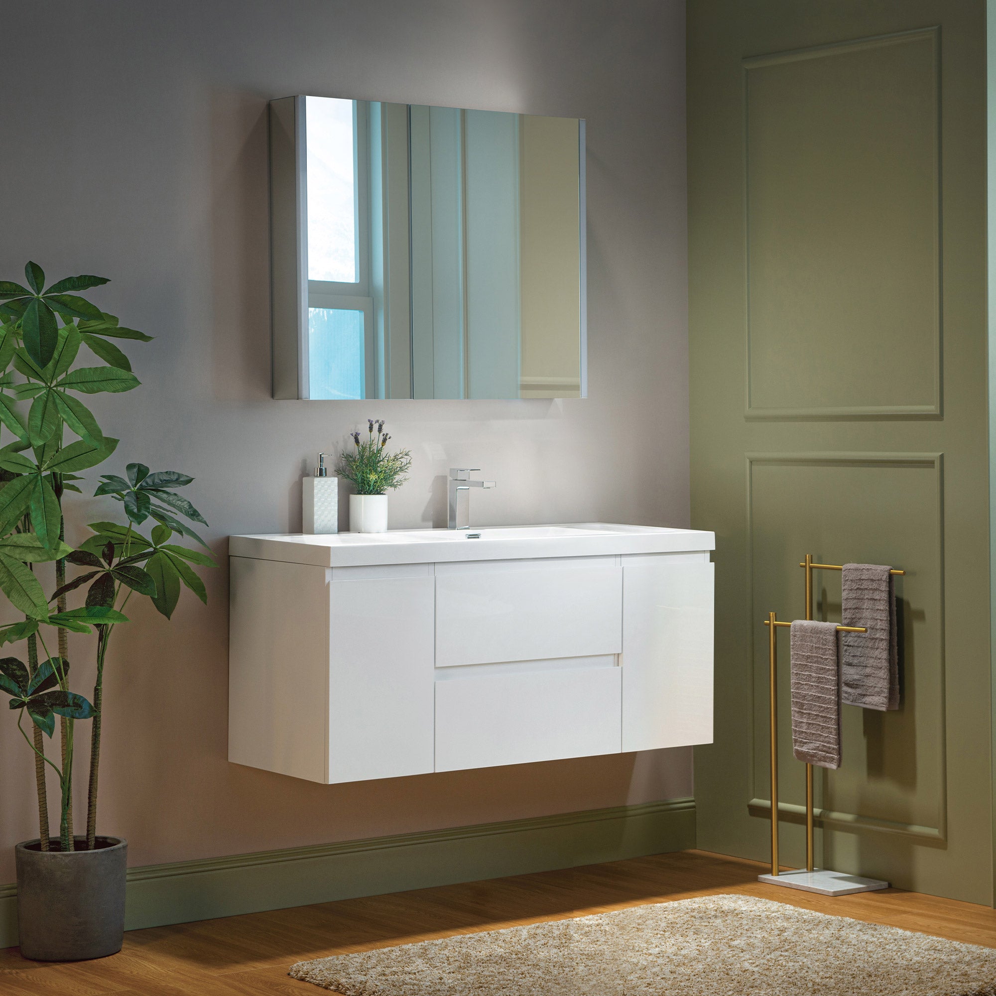 WOODBRIDGE 23-5/8 in. W x 19-5/8 in. D Wall Mounted Floating Vanity in Glossy White with Resin Composite Vanity Top in Glossy White
