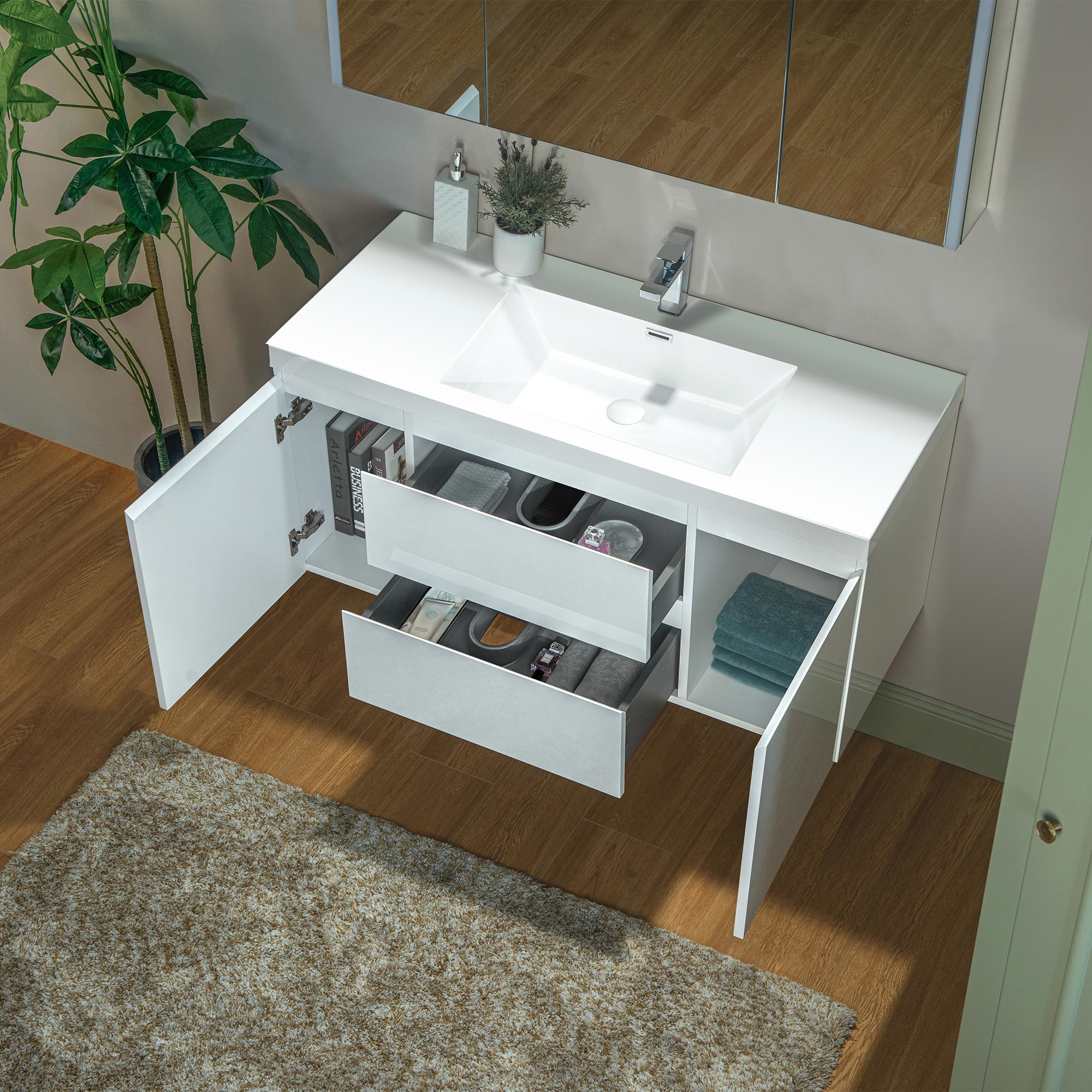 WOODBRIDGE 23-5/8 in. W x 19-5/8 in. D Wall Mounted Floating Vanity in Glossy White with Resin Composite Vanity Top in Glossy White