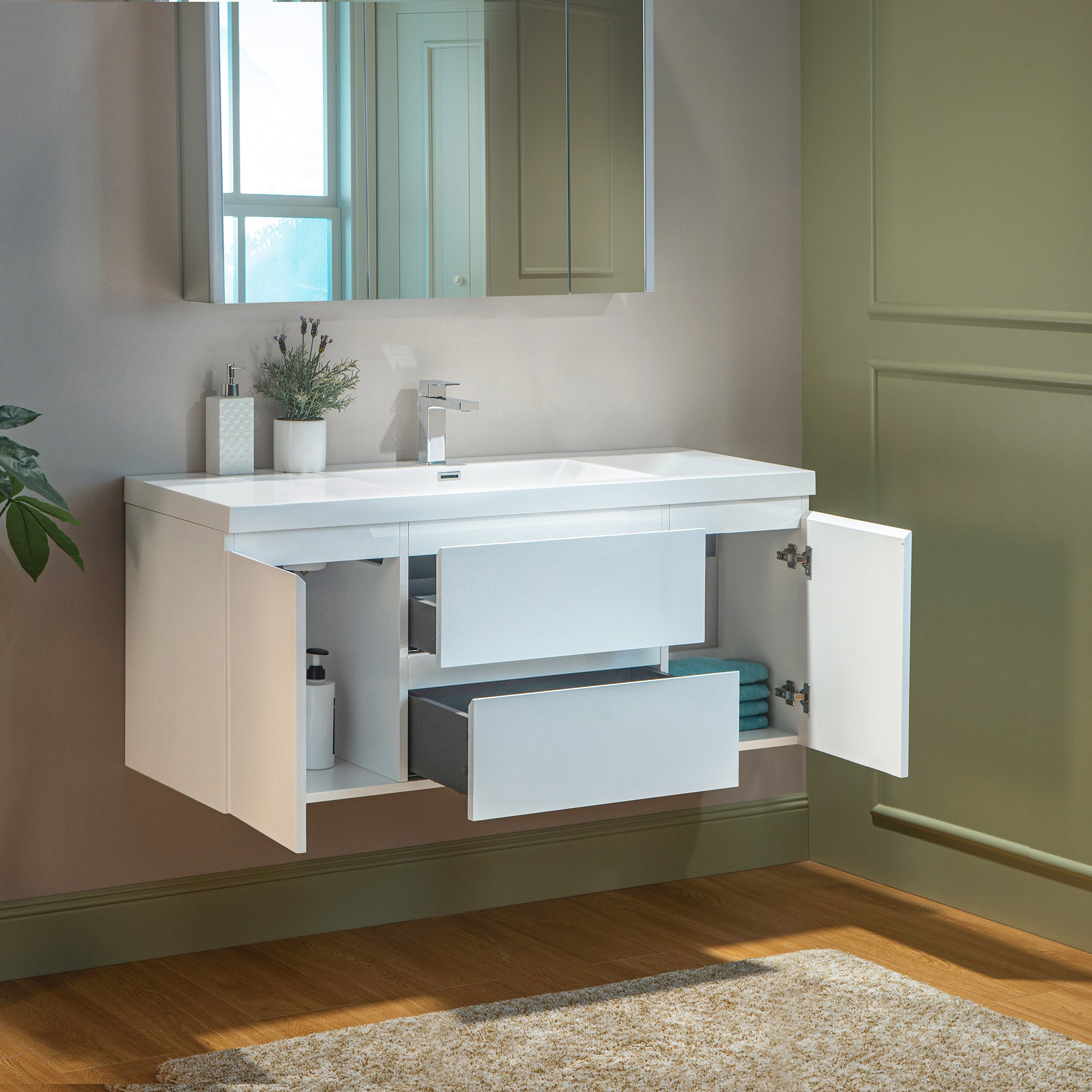 WOODBRIDGE 23-5/8 in. W x 19-5/8 in. D Wall Mounted Floating Vanity in Glossy White with Resin Composite Vanity Top in Glossy White
