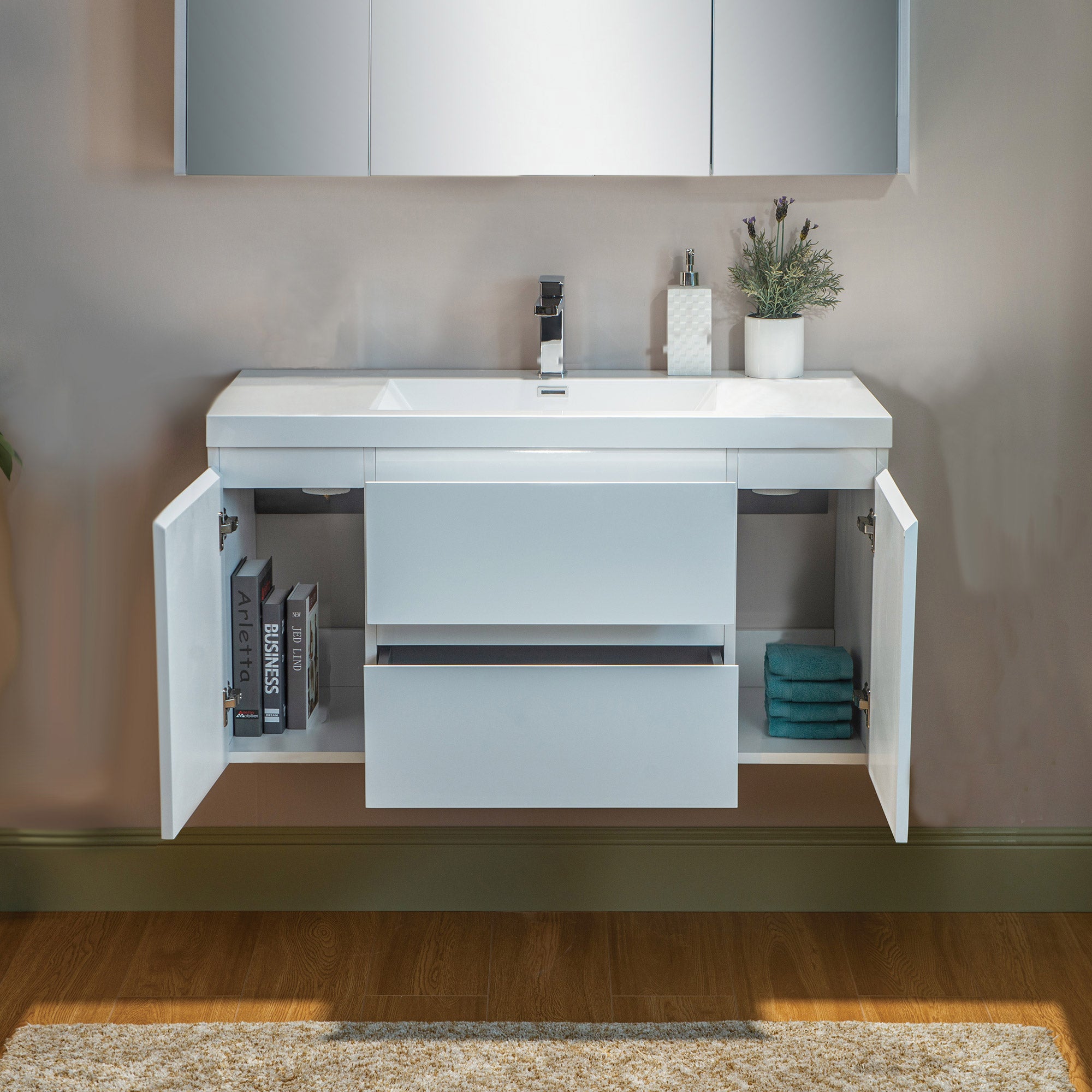WOODBRIDGE 23-5/8 in. W x 19-5/8 in. D Wall Mounted Floating Vanity in Glossy White with Resin Composite Vanity Top in Glossy White