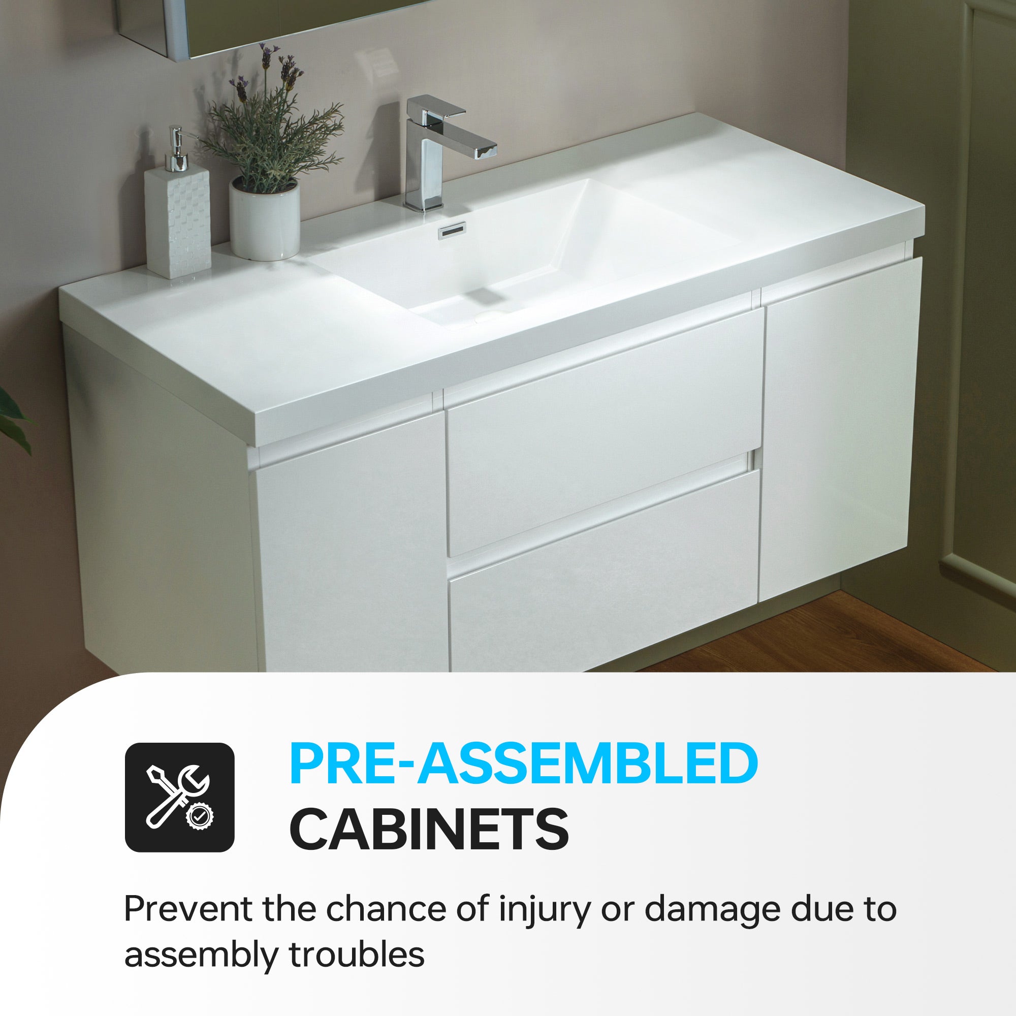 WOODBRIDGE 23-5/8 in. W x 19-5/8 in. D Wall Mounted Floating Vanity in Glossy White with Resin Composite Vanity Top in Glossy White