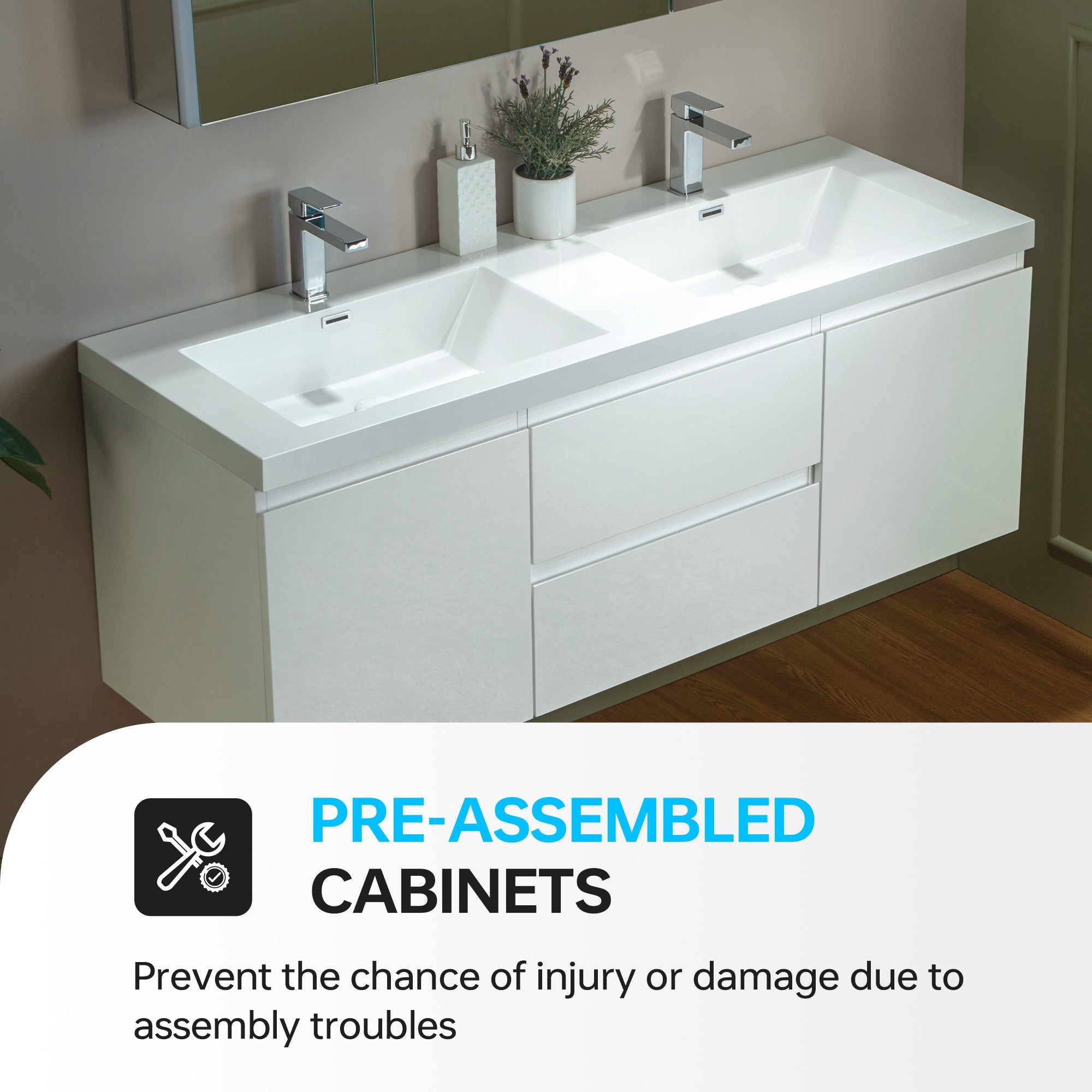WOODBRIDGE 23-5/8 in. W x 19-5/8 in. D Wall Mounted Floating Vanity in Glossy White with Resin Composite Vanity Top in Glossy White