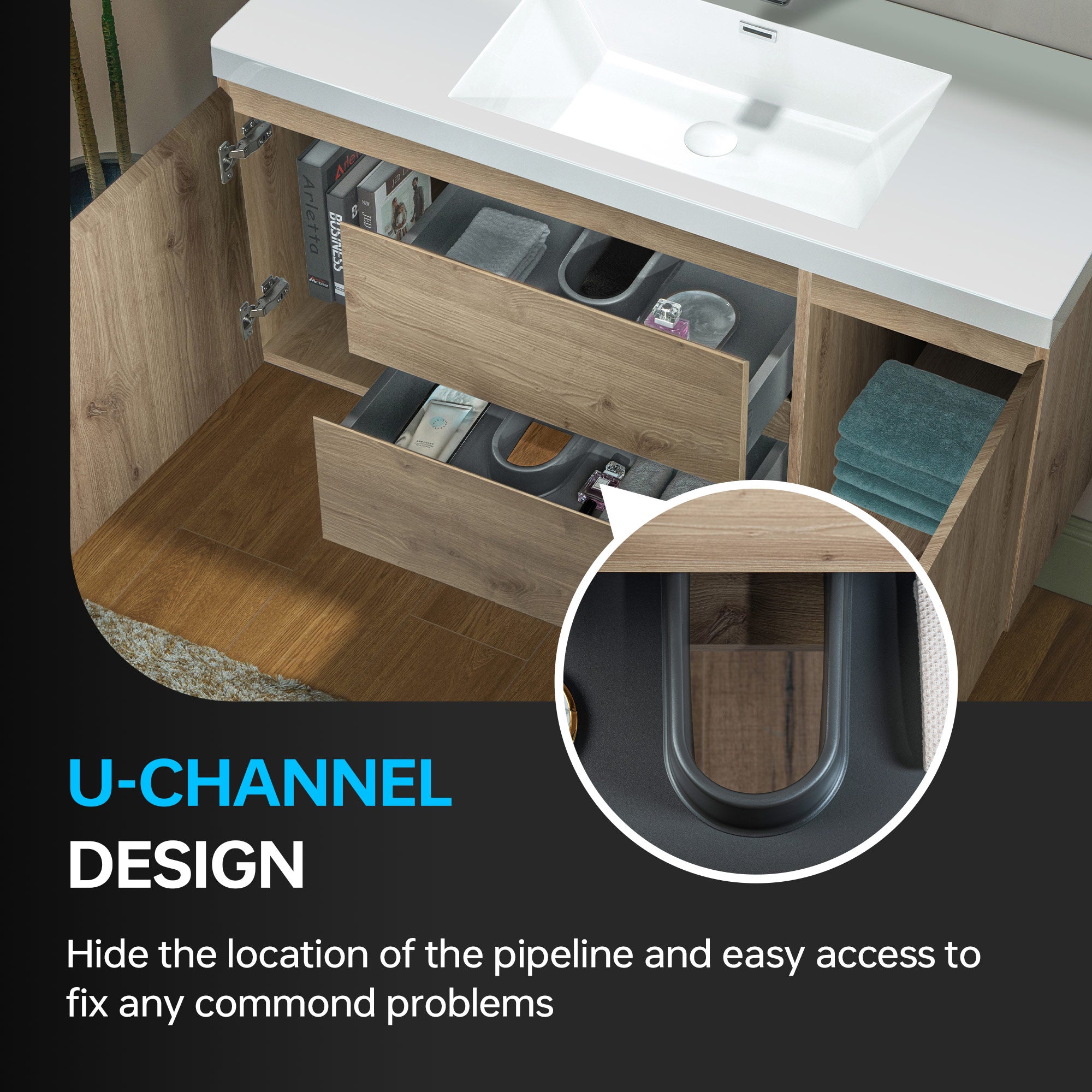 WOODBRIDGE 23-5/8 in. W x 19-5/8 in. D Wall Mounted Floating Vanity in Natural Oak with Resin Composite Vanity Top in Glossy White