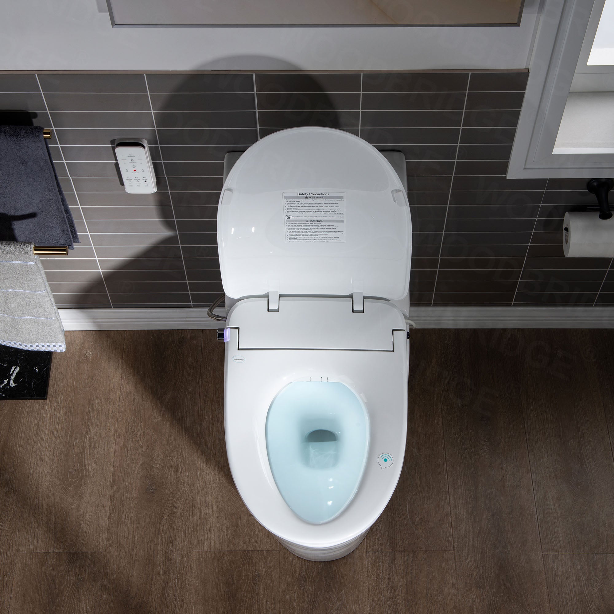WOODBRIDGE T-0041 Elongated one Piece toilet with Smart Bidet Seat, Electronic Advanced Self Cleaning, Soft Close Lid, Adjustable Water Temperature, LED Nightlight, Heated Seat, Warm air Dryer