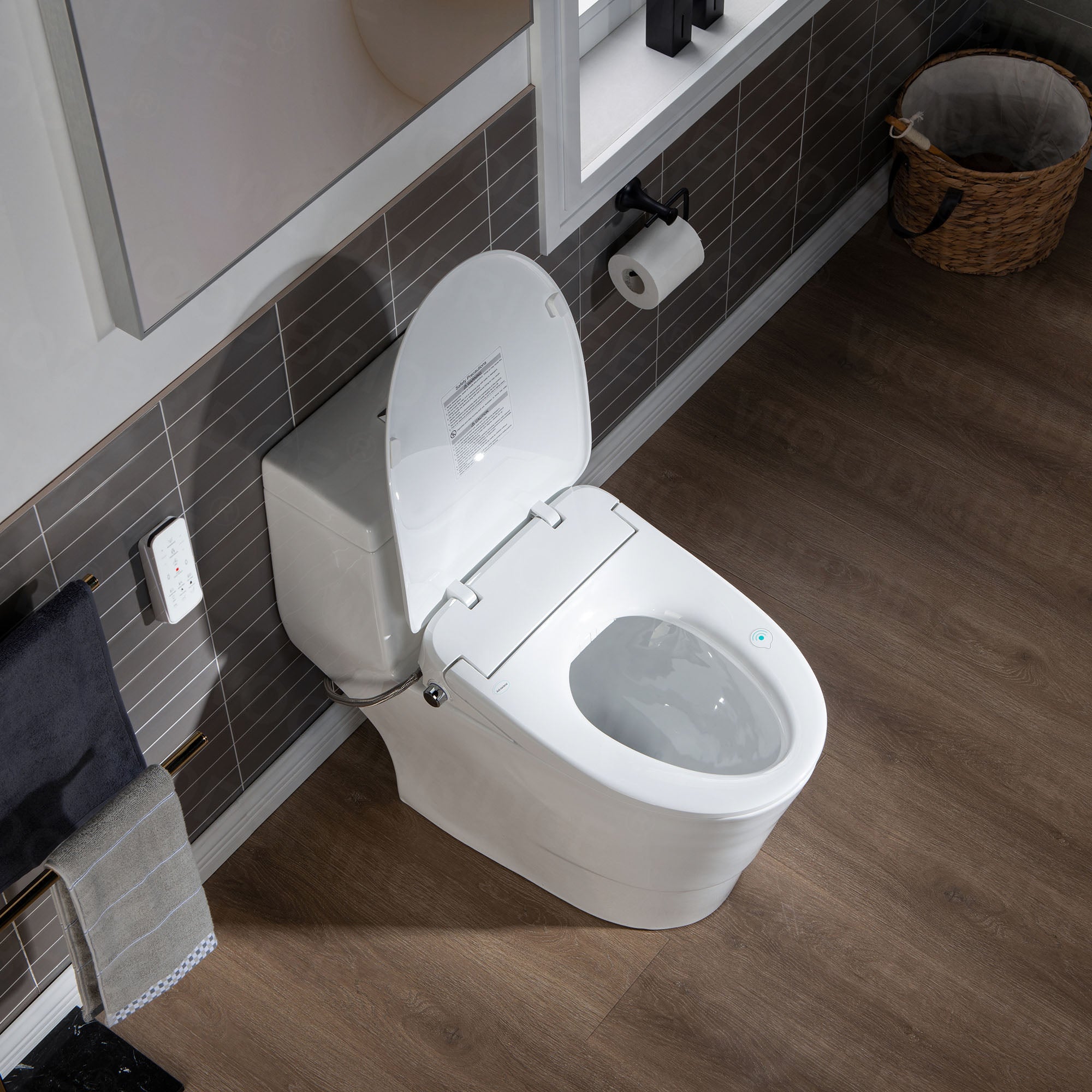 WOODBRIDGE T-0041 Elongated one Piece toilet with Smart Bidet Seat, Electronic Advanced Self Cleaning, Soft Close Lid, Adjustable Water Temperature, LED Nightlight, Heated Seat, Warm air Dryer