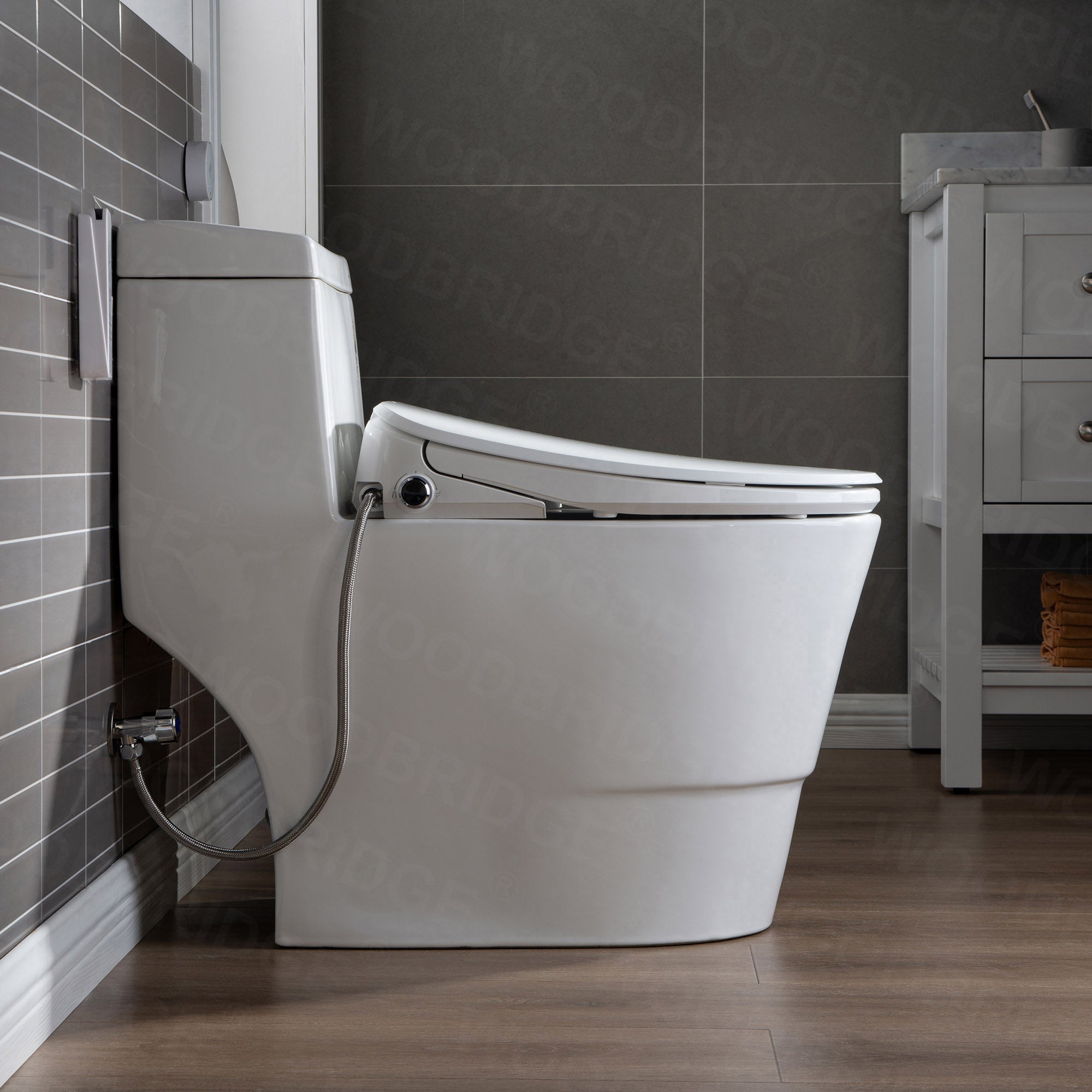 WOODBRIDGE T-0041 Elongated one Piece toilet with Smart Bidet Seat, Electronic Advanced Self Cleaning, Soft Close Lid, Adjustable Water Temperature, LED Nightlight, Heated Seat, Warm air Dryer