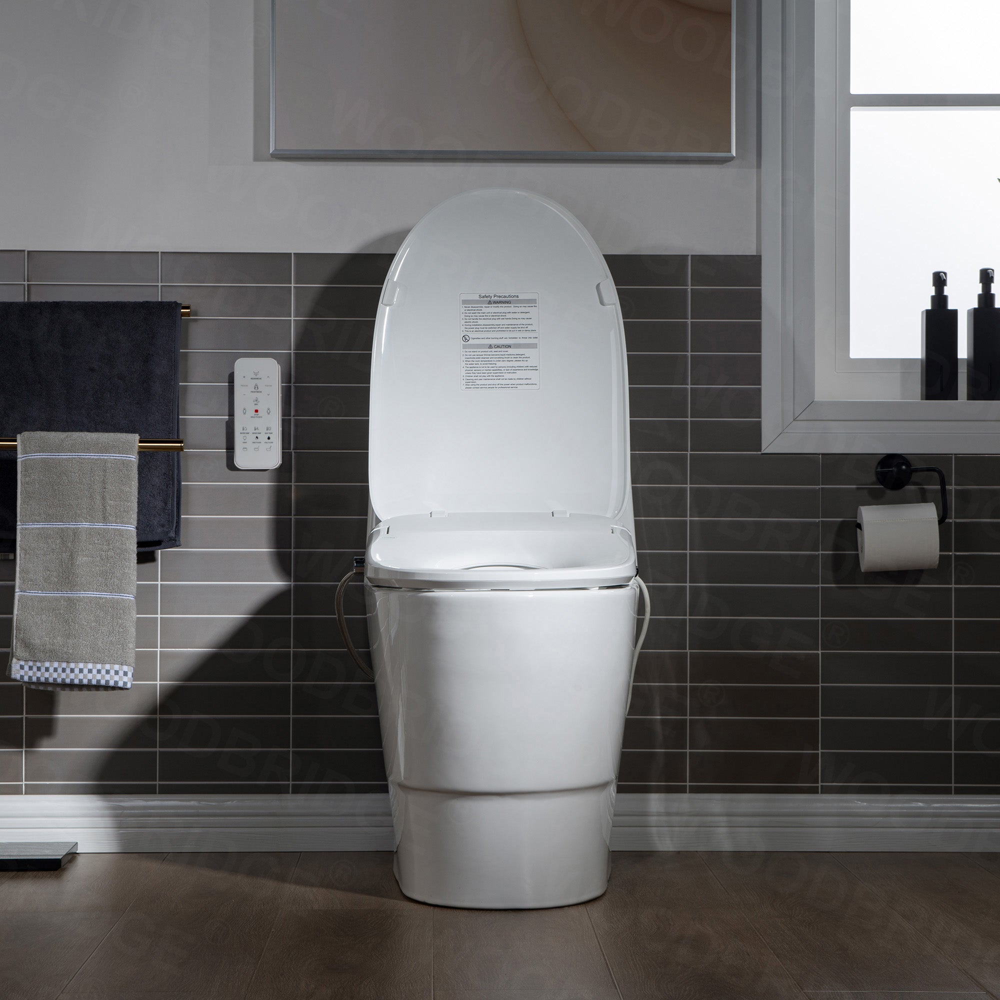 WOODBRIDGE T-0041 Elongated one Piece toilet with Smart Bidet Seat, Electronic Advanced Self Cleaning, Soft Close Lid, Adjustable Water Temperature, LED Nightlight, Heated Seat, Warm air Dryer