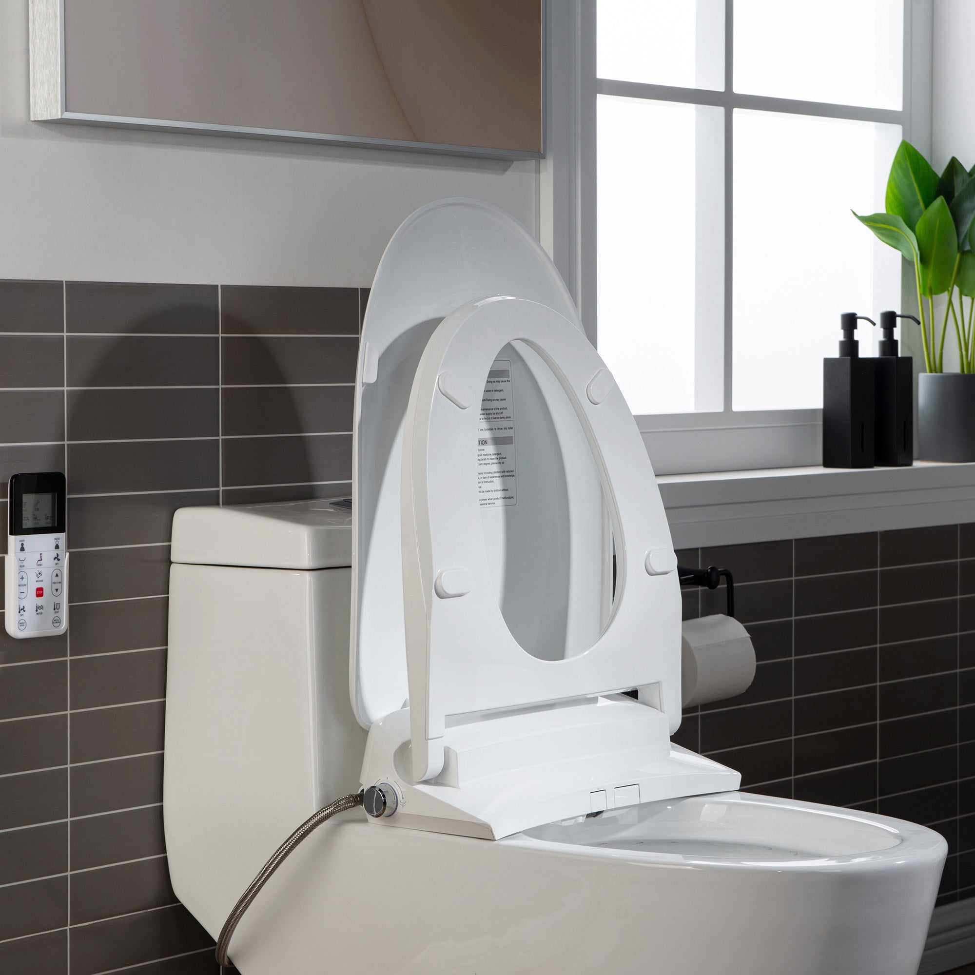 WOODBRIDGE T-0041 Elongated one Piece toilet with Smart Bidet Seat, Electronic Advanced Self Cleaning, Soft Close Lid, Adjustable Water Temperature, LED Nightlight, Heated Seat, Warm air Dryer